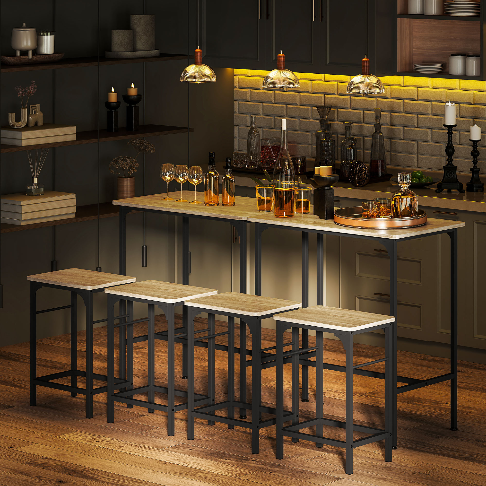 Bartisch Set Bartisch mit Barhocker-Set Esstisch mit 2 Stühlen mit Rutschfestem Fußpolster Naturholz