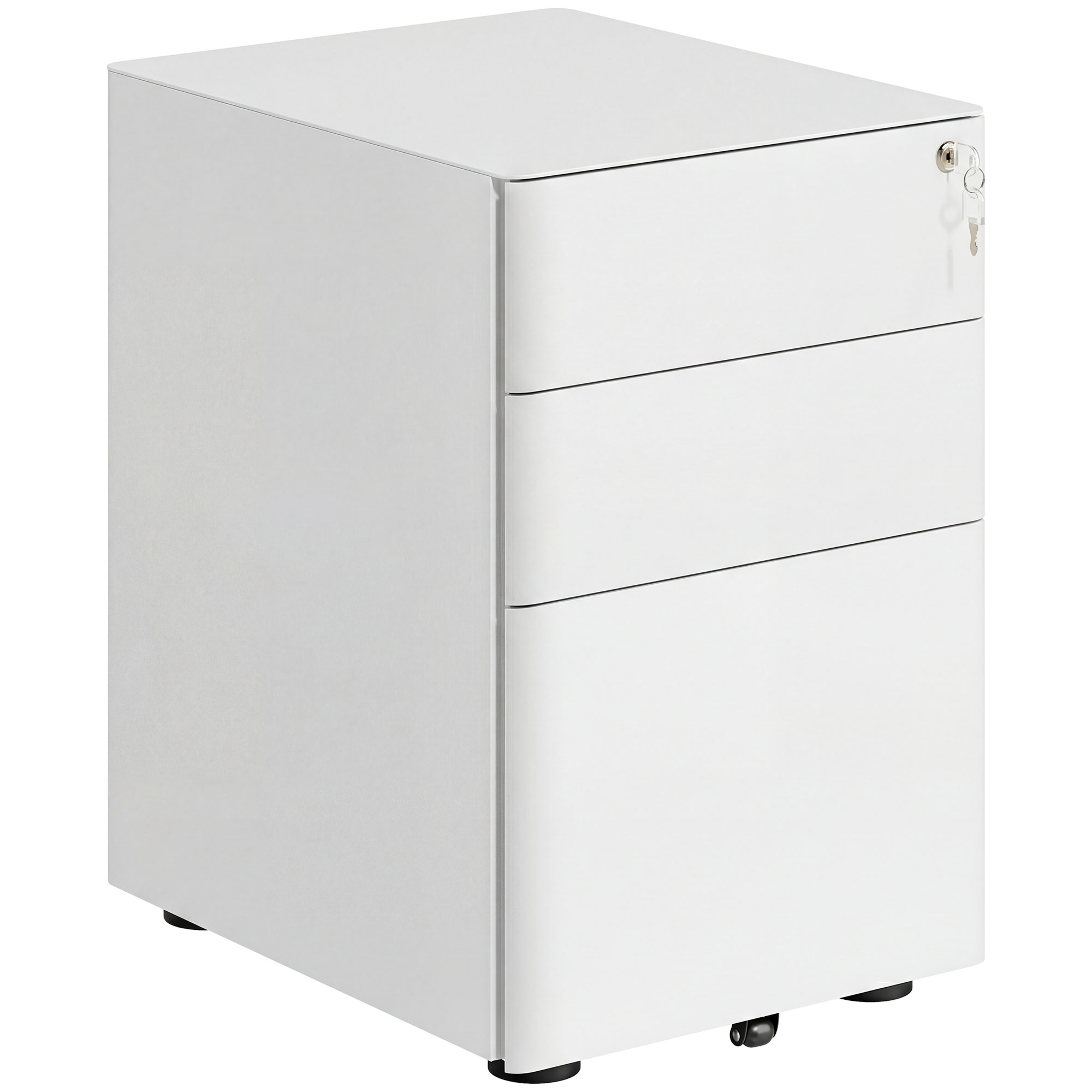 Rollcontainer mit 3 Schubladen mobiler Aktenschrank mit Rollen abschließbar Büroschrank mit Hängeregistratur Stiftfach, Bürocontainer für Büro, Homeoffice, 39 x 48 x 59 cm Weiß