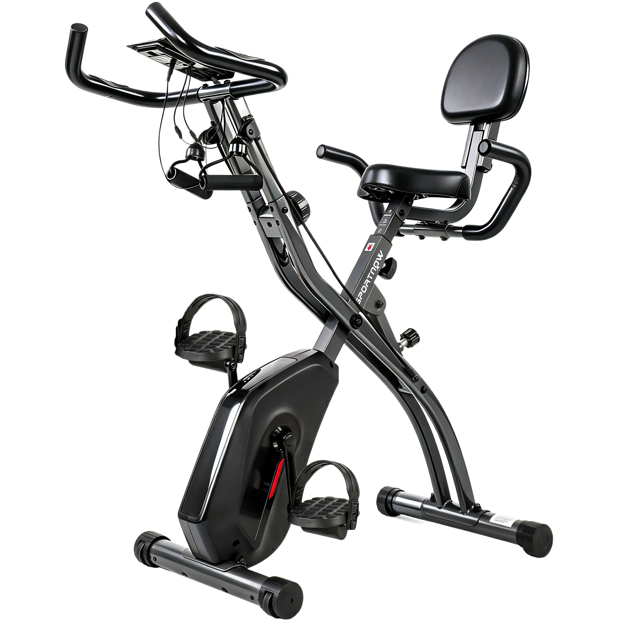 3 in 1 Heimtrainer Fahrrad Klappbar Leise Liegeergometer mit LCD Monitor Bluetooth Herzfrequenz Sensor Widerstandsband