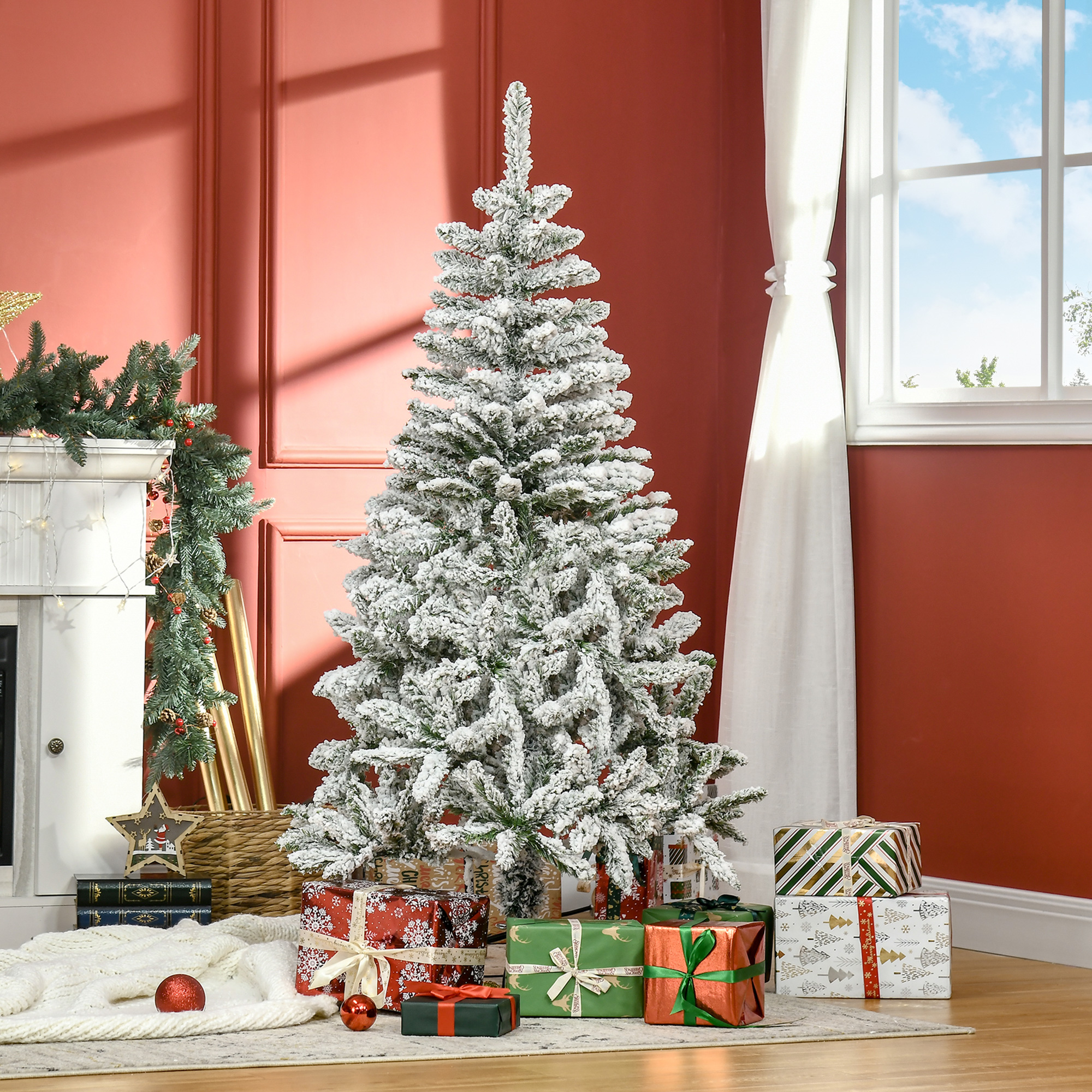 Künstlicher Weihnachtsbaum, Schnee-Effekt, flammenhemmend, Scharnierkonstruktion, Grün/Weiß