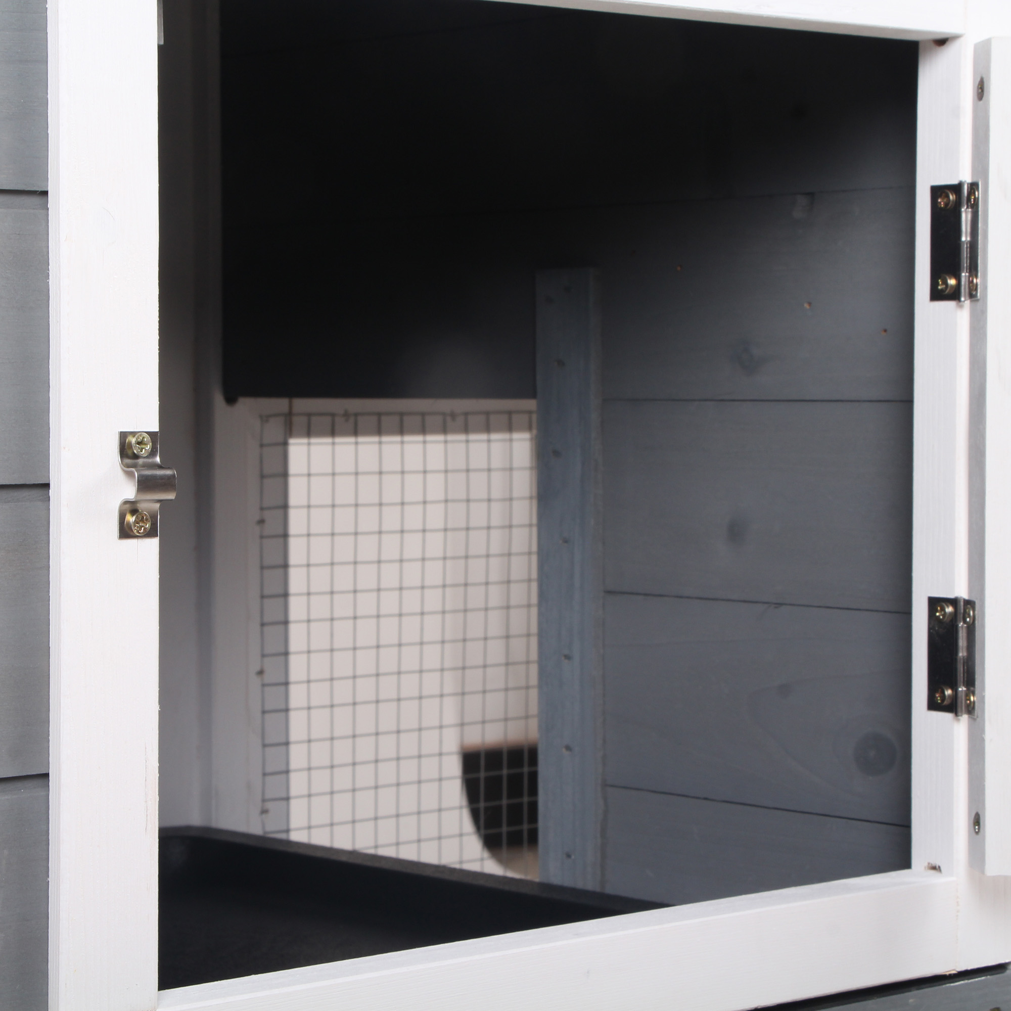 Hasenstall Kaninchenstall mit Freilaufgehege Rampe Kleintierstall aus Holz mit 2 Etagen Bodenwanne 157,4x53x93,5cm Grau