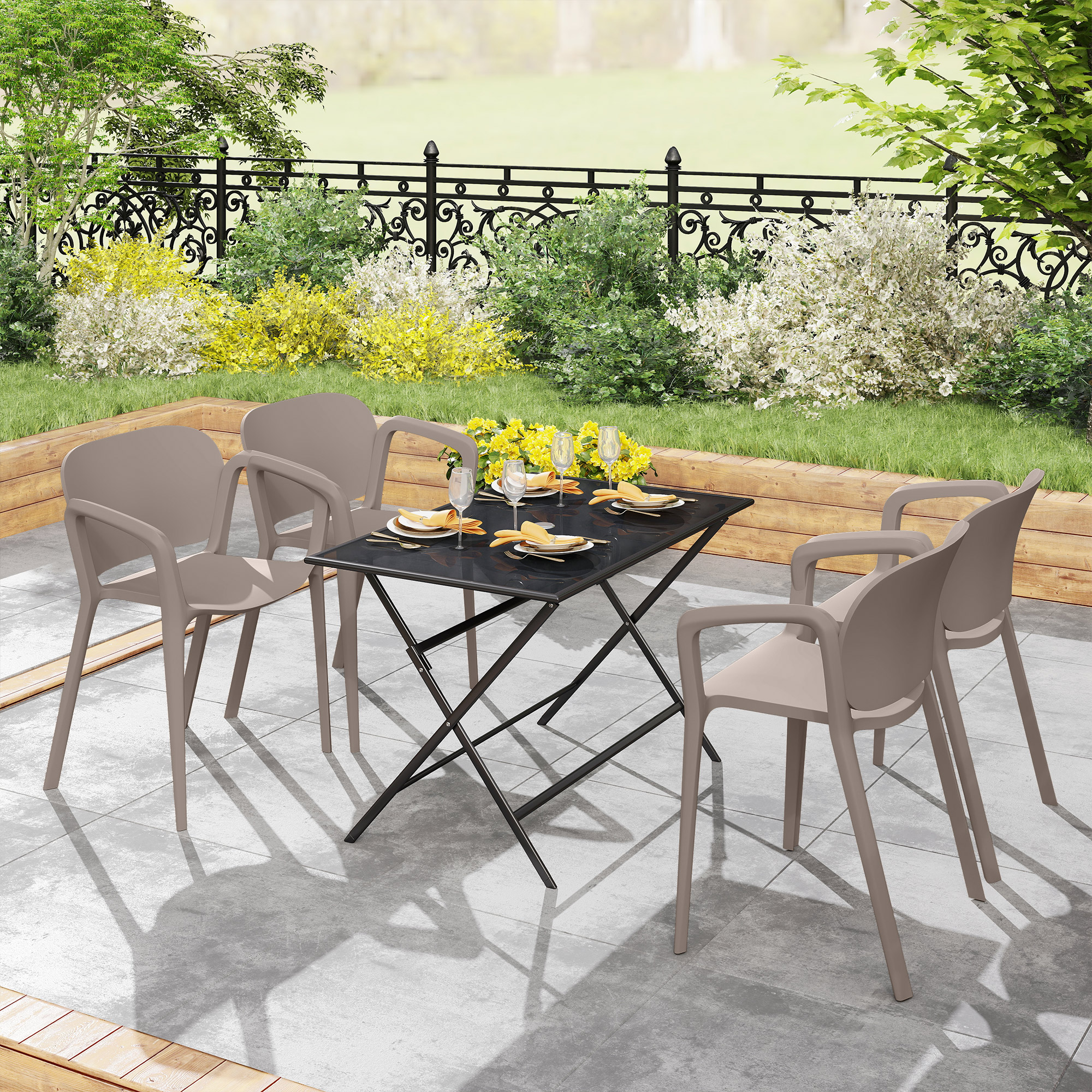 Gartenstuhl 4er Set wetterfest Gartenstühle aus Kunststoff Stapelstuhl mit Armlehne Rückenlehne bis 120 kg belastbar