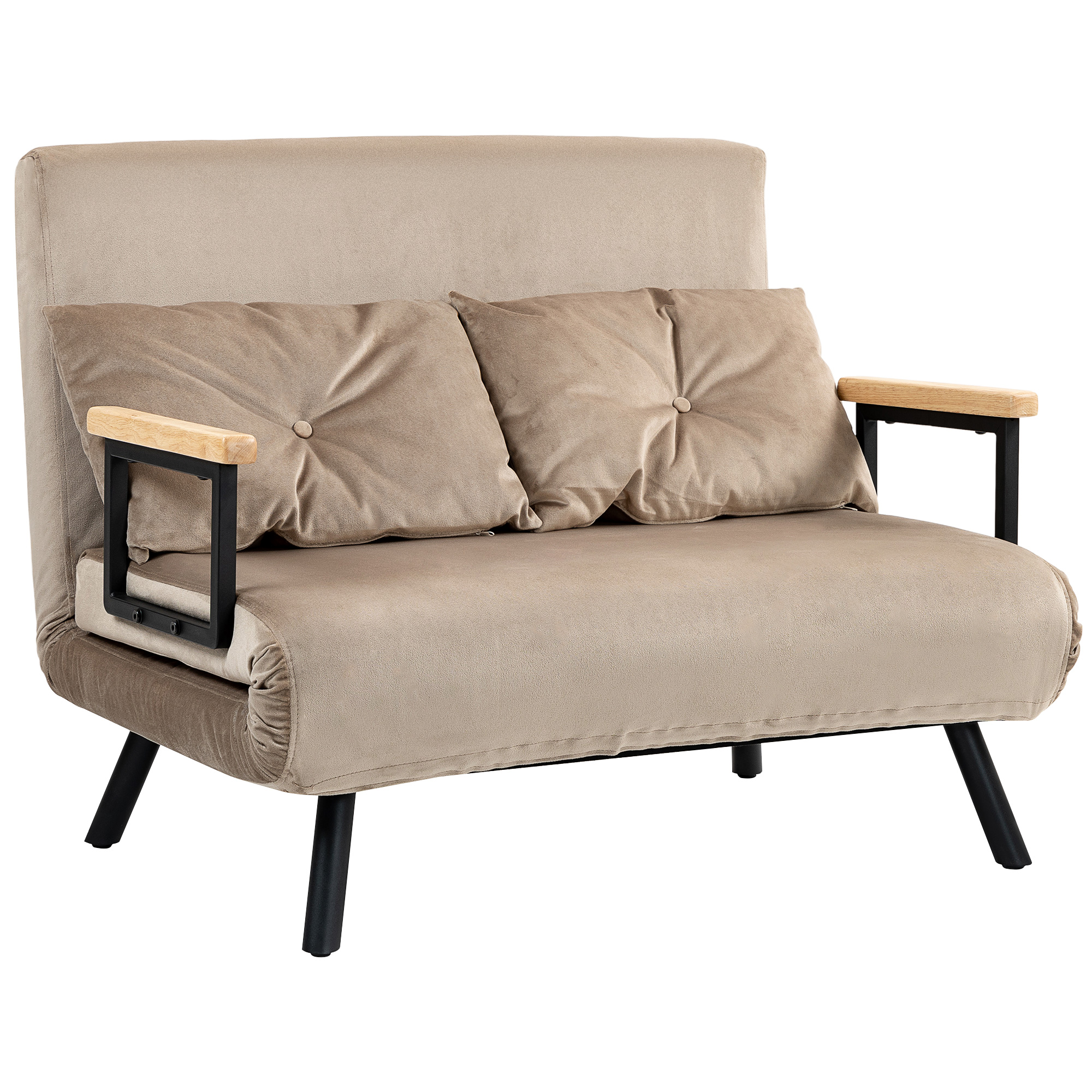 Schlafsessel, Gästebett, Holz-Armlehnen, metallrahmen, bis 120 kg, 102x73x81cm, Hellbraun