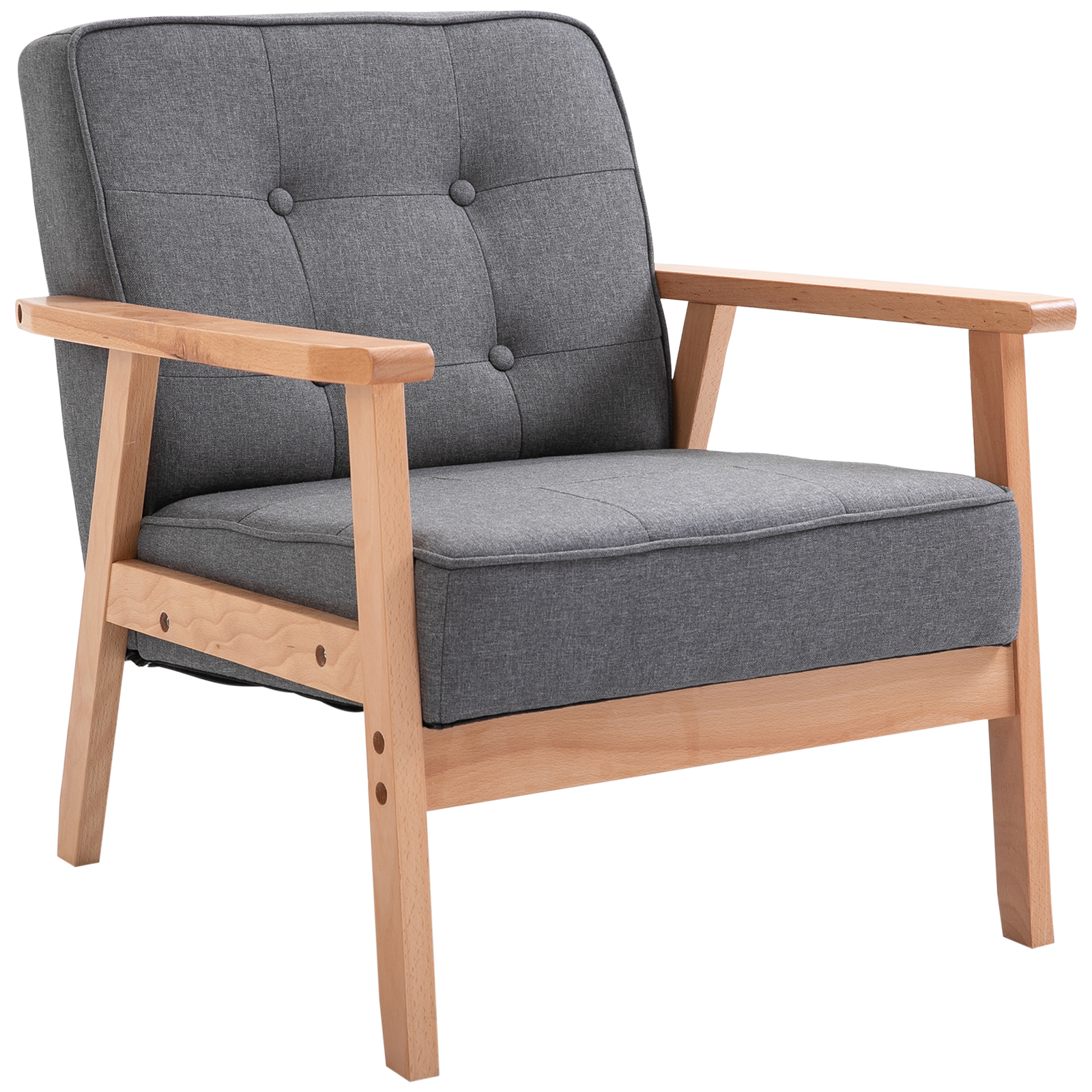 Einzelsofa Loungesessel Polsterstuhl mit Armlehnen Holzrahmen Leinen Grau 64,5 x 70 x 74 cm