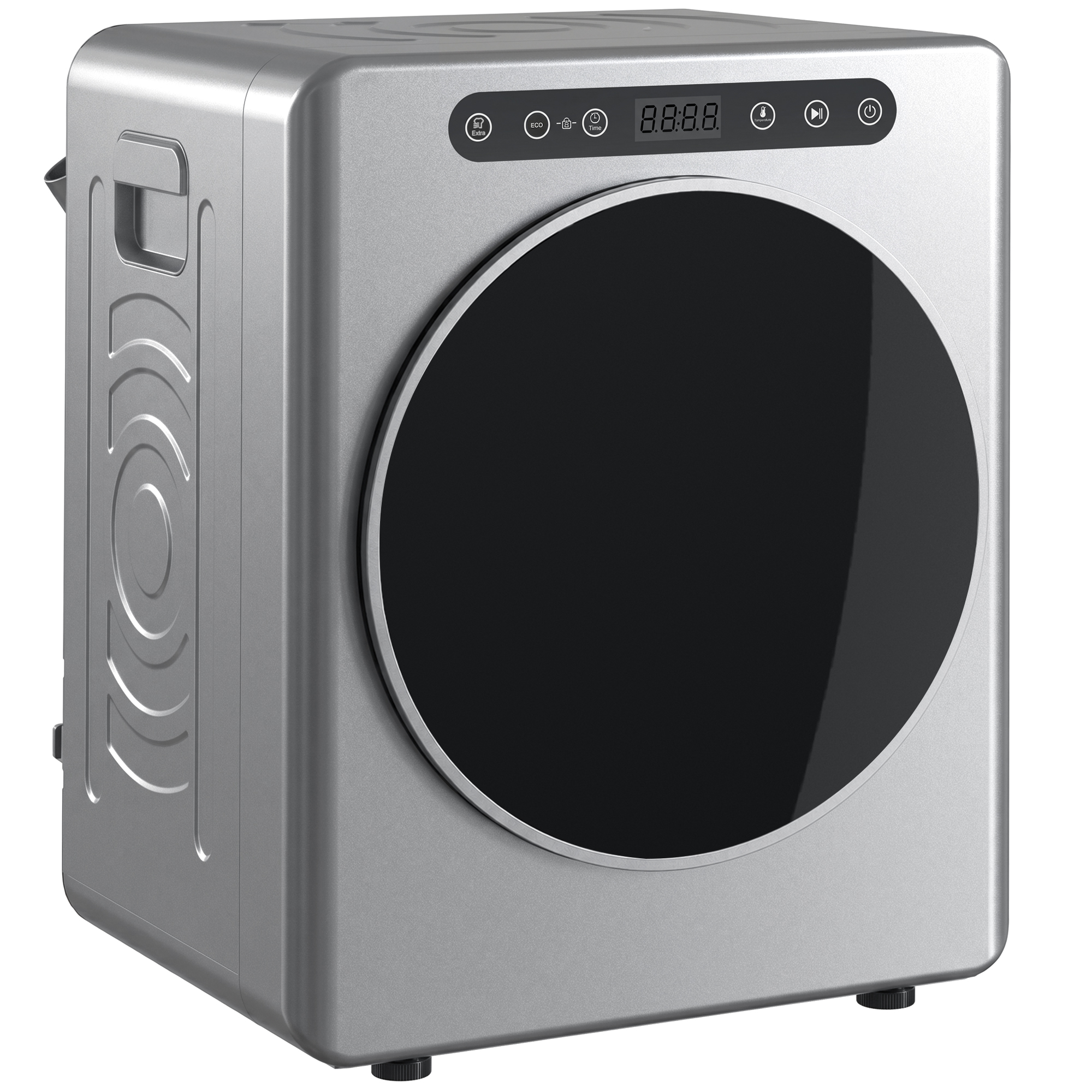 5kg Ablufttrockner, 1000W Kompakter freistehender Frontlader-Wäschetrockner mit Edelstahltrommel, Timer, Silber