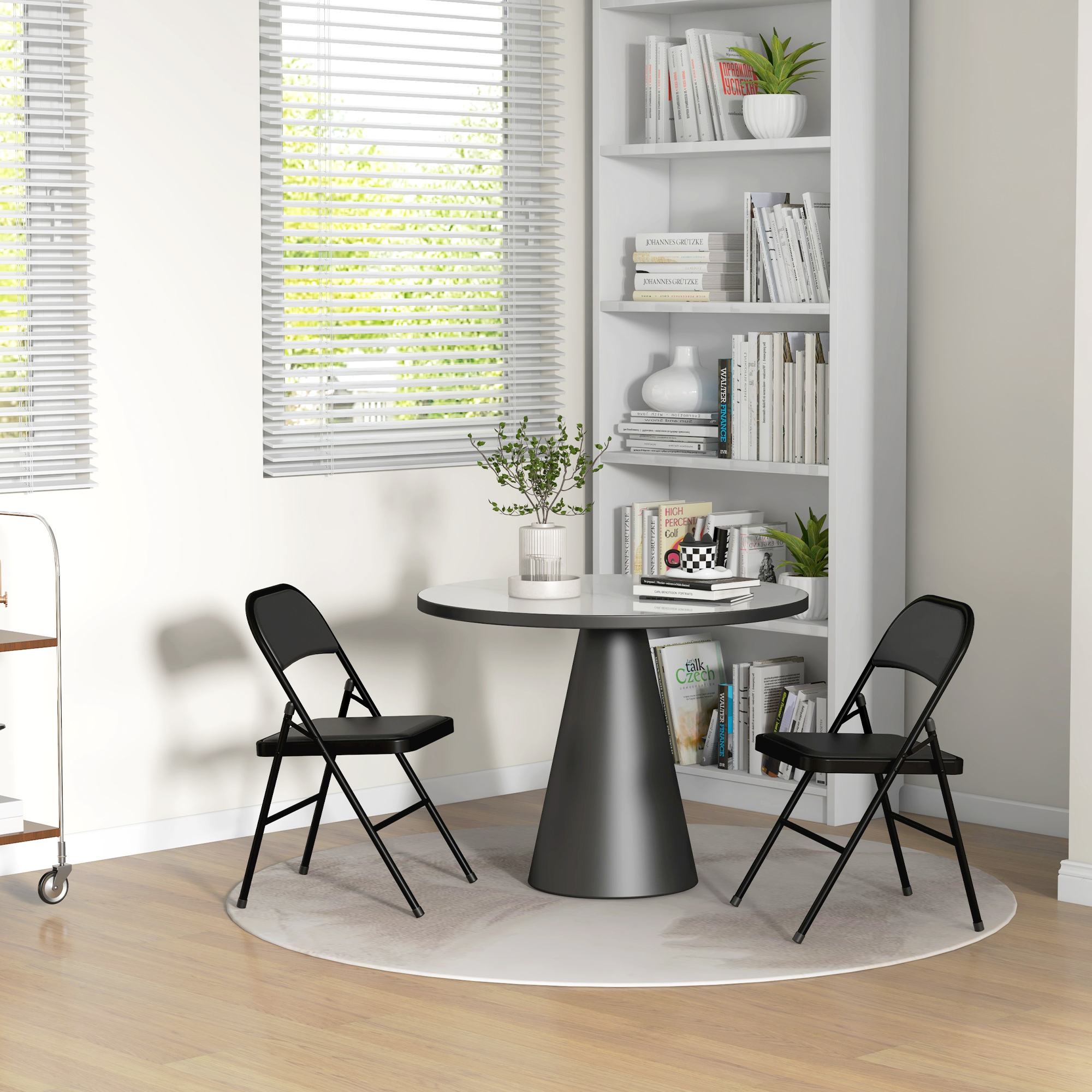 2er-Set Klappstühle, Tragbare Bürostühle, Metallbeine, Faltstuhl für Büro, Empfang, Wartezimmer, Kunstleder, Schwarz