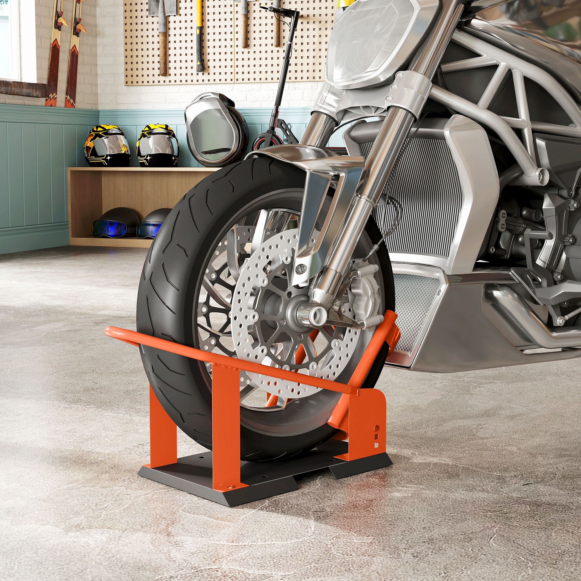 Motorradständer für 15-21", 381-533,4 mm Vorderrad, einstellbare Motorradwippe 816,5 kg Tragkraft Orange