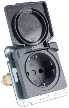 MILOS Schutzkontakt-Steckdose IP40 / 250V~/ 16A, mit Deckel, UP, anthrazit