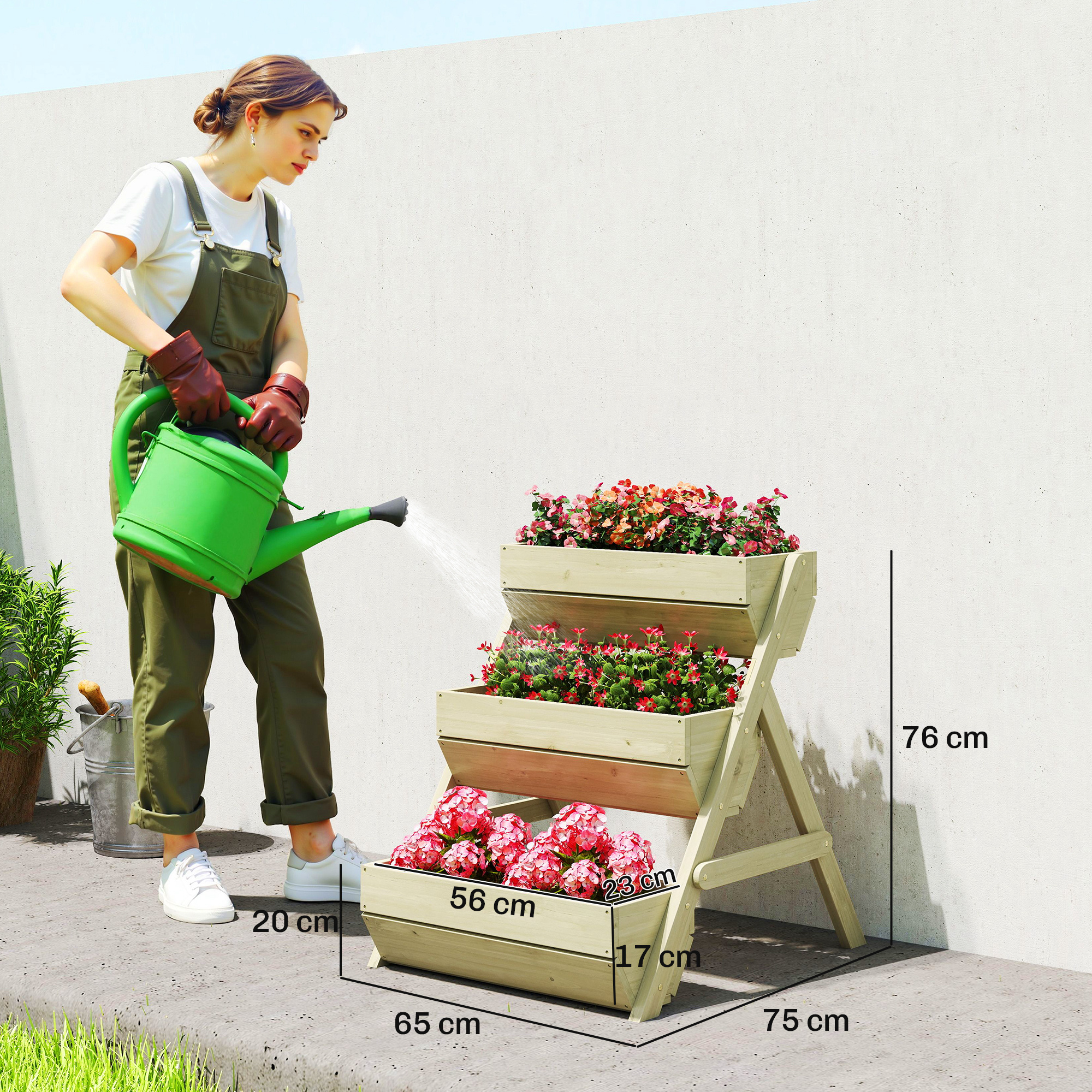 Vertikales Hochbeet mit 3 Etagen Vertikalbeet aus Holz Blumenkasten mit 3 Pflanzkästen Ablauflöchern Grün