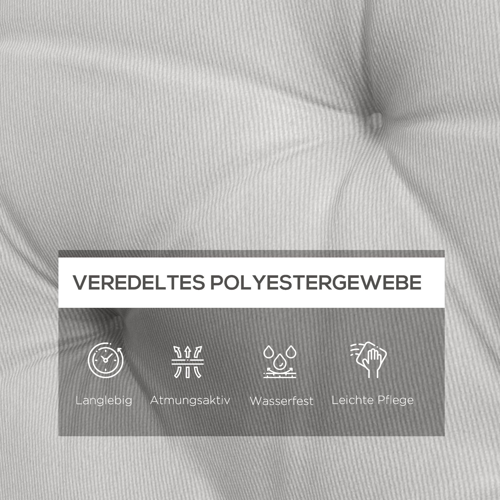 3 Sitzer Bankauflage 150x98x8 cm Bankkissen mit Bändern, Bankpolster für Gartenmöbel Hollywoodschaukel, Hellgrau