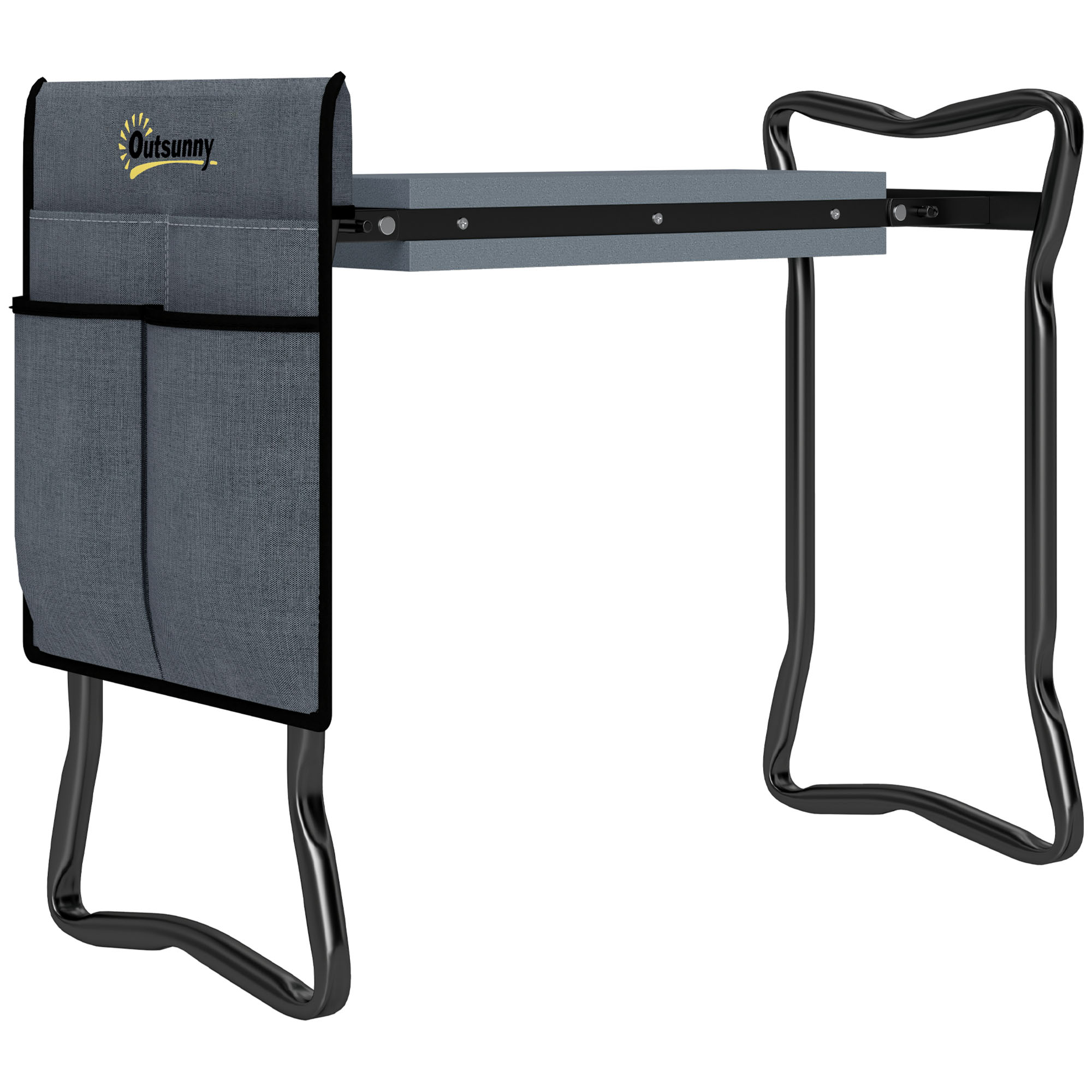 Kniebank für Gartenarbeit klappbar Gartenhocker mit Kniekissen Werkzeugtaschen bis 150 kg 58 x 28 x 49cm Grau