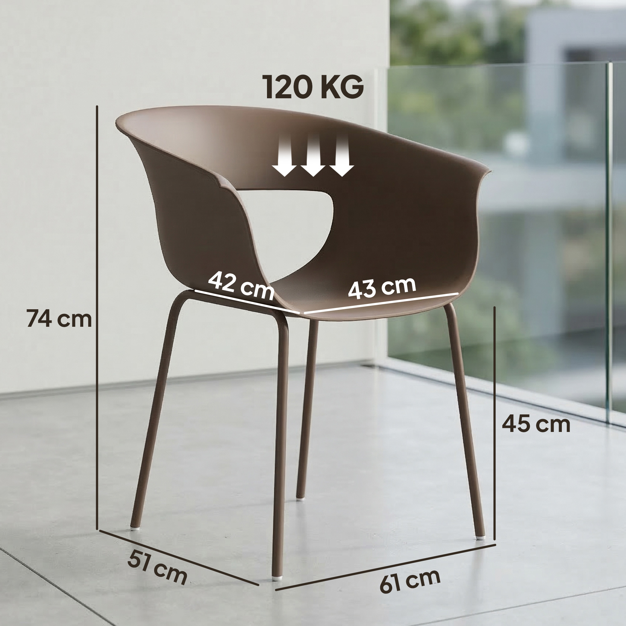 Gartenstühle 4er Set ergonomisch Balkonstühle mit Ausschnittdesign Armlehne Wetterfest rostbeständig Kaffee