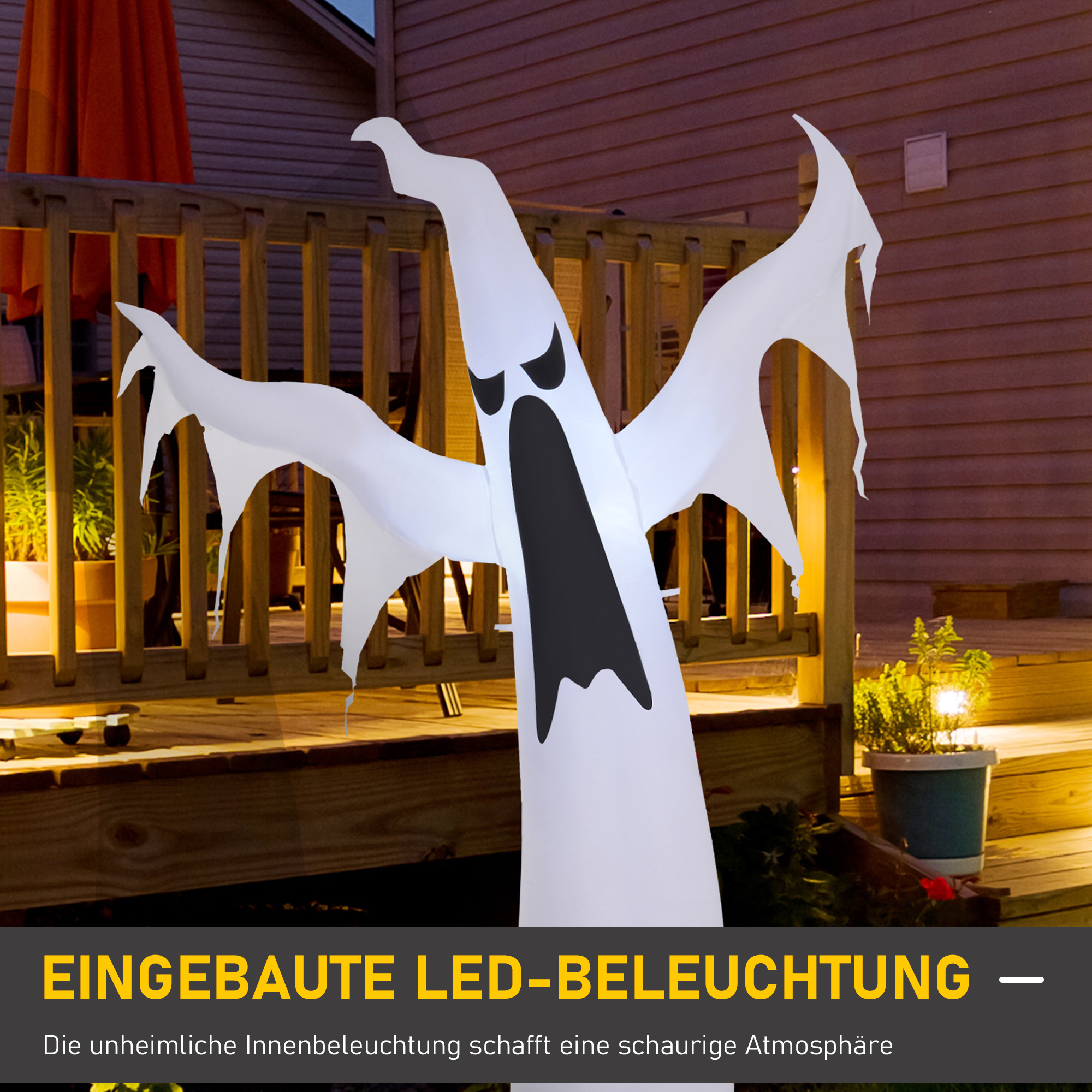 Halloween aufblasbares Gespenst 1,8 m Dekoration mit LEDs IP44 Selbstaufblasender Polyester Weiß 130 x 30 x 180 cm