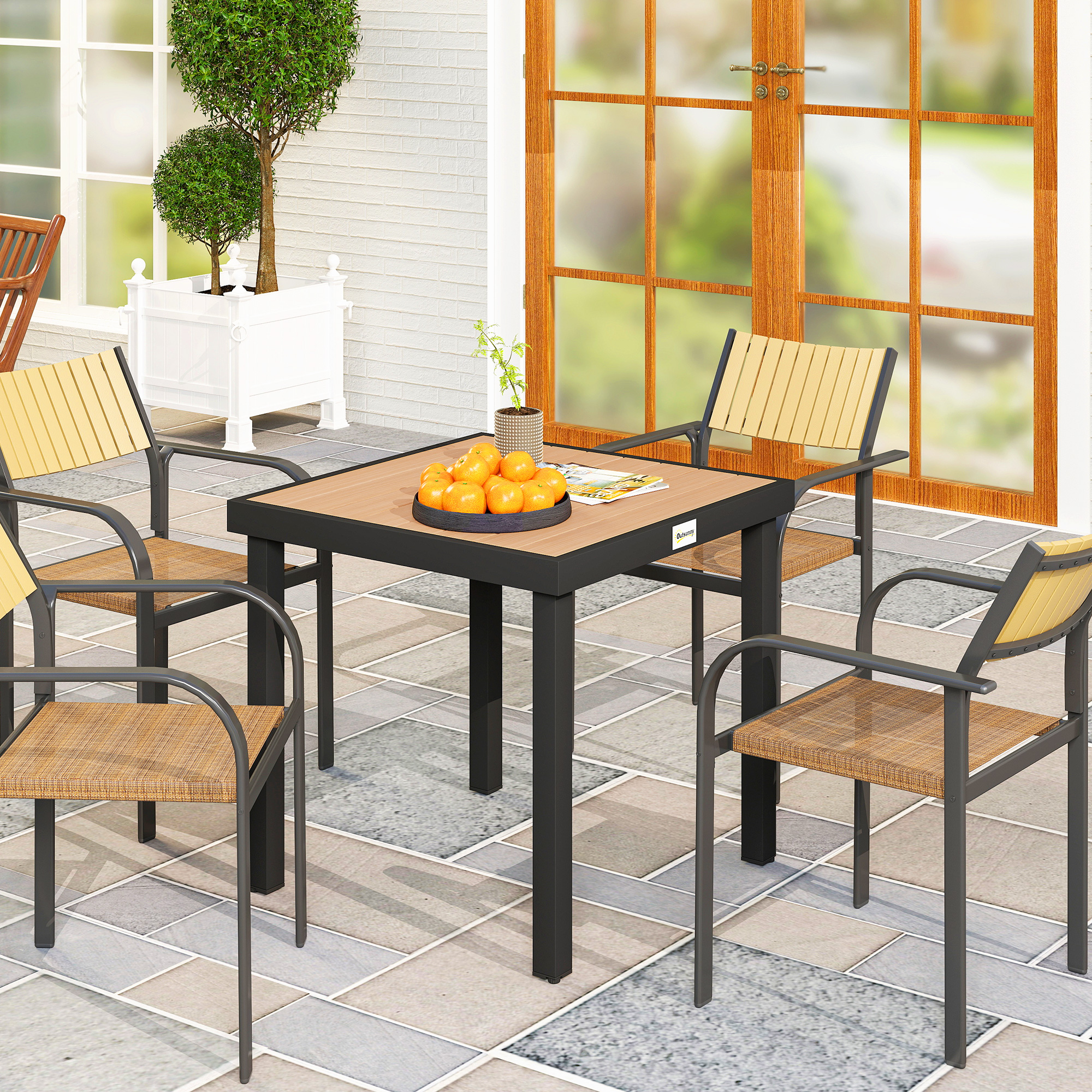 Gartentisch Kunststoff 78 x 78 x 74 cm Wetterfest Aluminiumrahmen, Buffettisch Campingtisch für 4 Personen Balkontisch Terrassentisch Outdoor Esstisch für Garten, Terrasse Balkon Schwarz