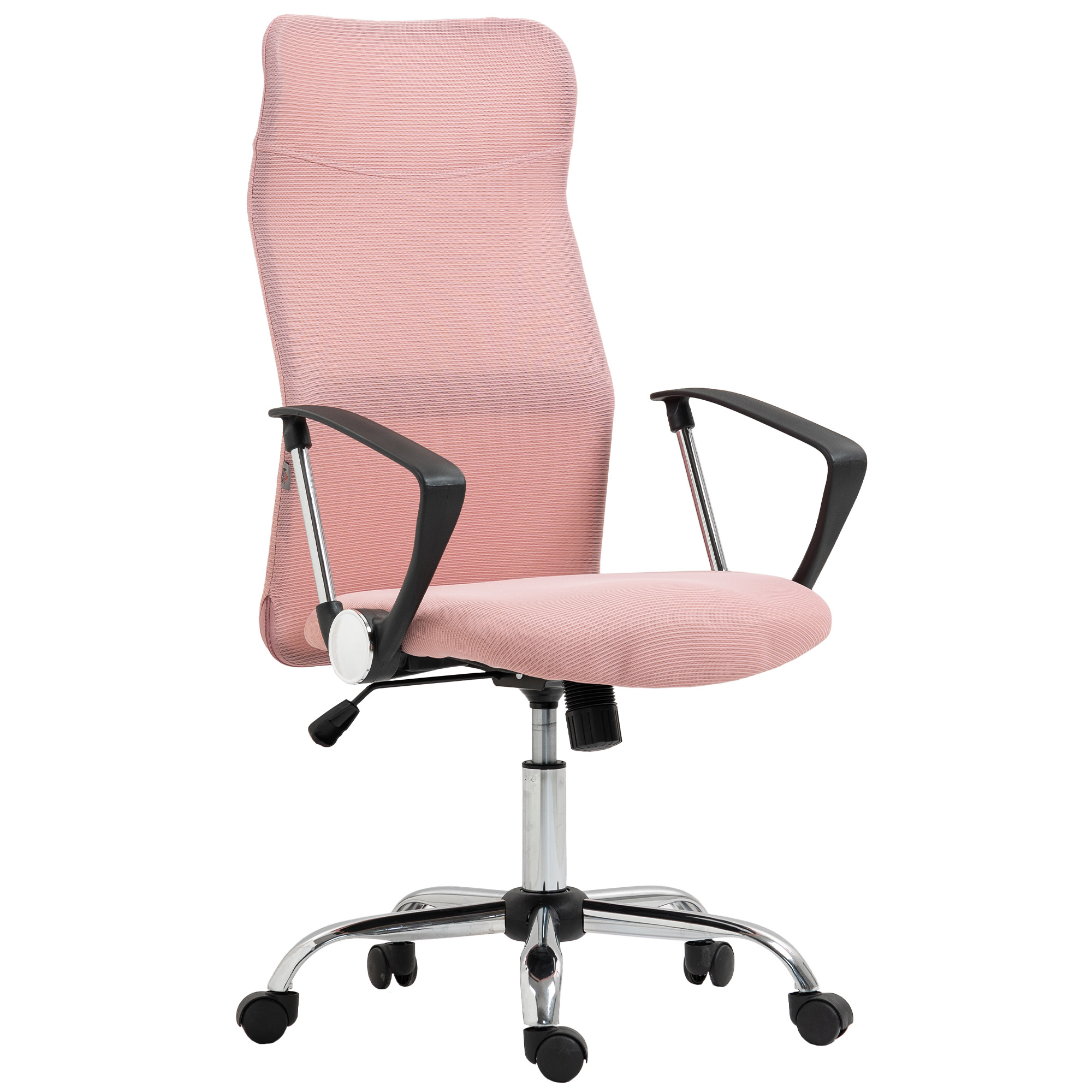 ergonomischer Bürostuhl, höhenverstellbarer Drehstuhl mit Wippfunktion, Netzbespannung, 63 x 65 x 109-119 cm Rosa