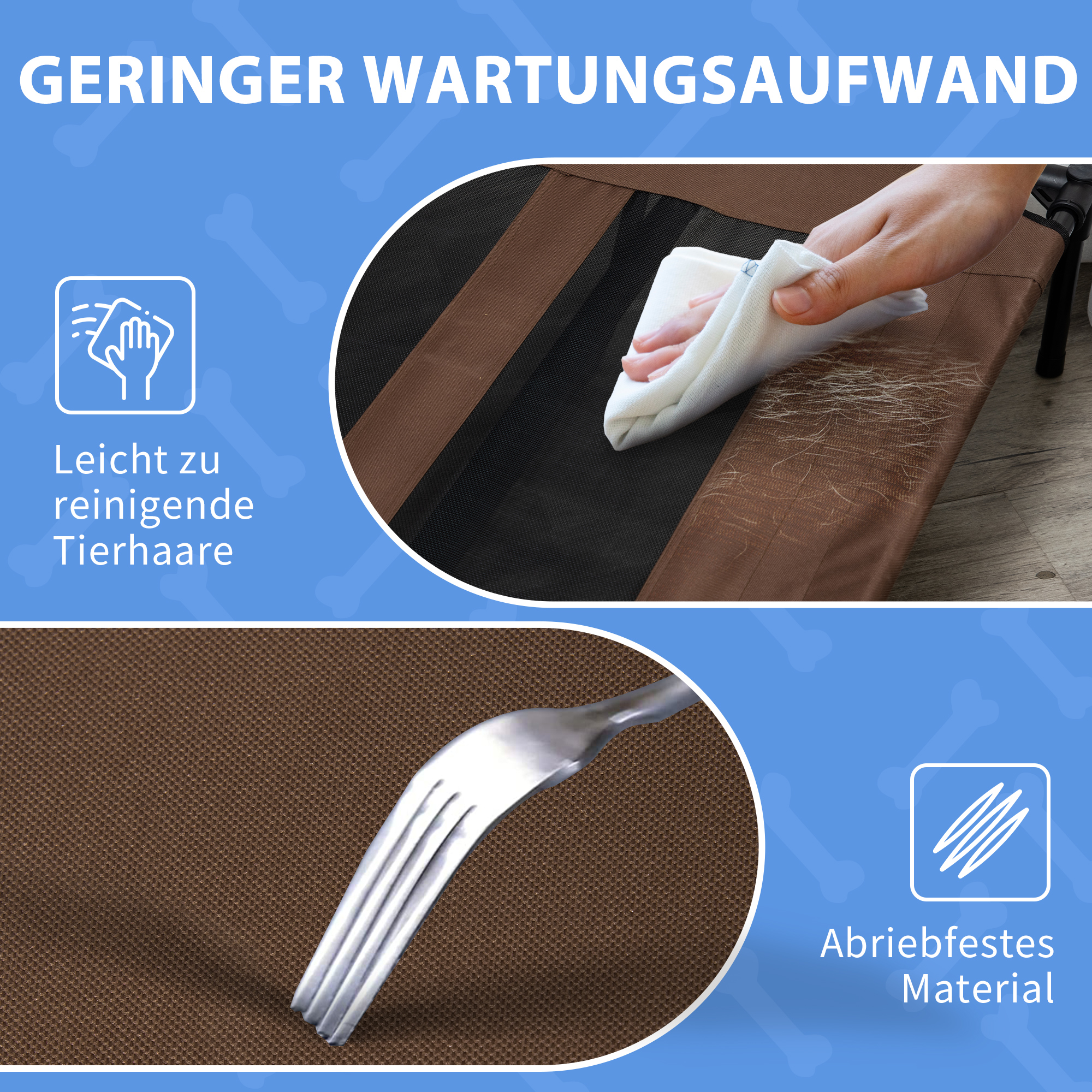 Hundebett, faltbar, Outdoor-Hundebett, erhöhter Stand, 122 cm x 92 cm x 23 cm,  Kaffee-Braun + Schwarz