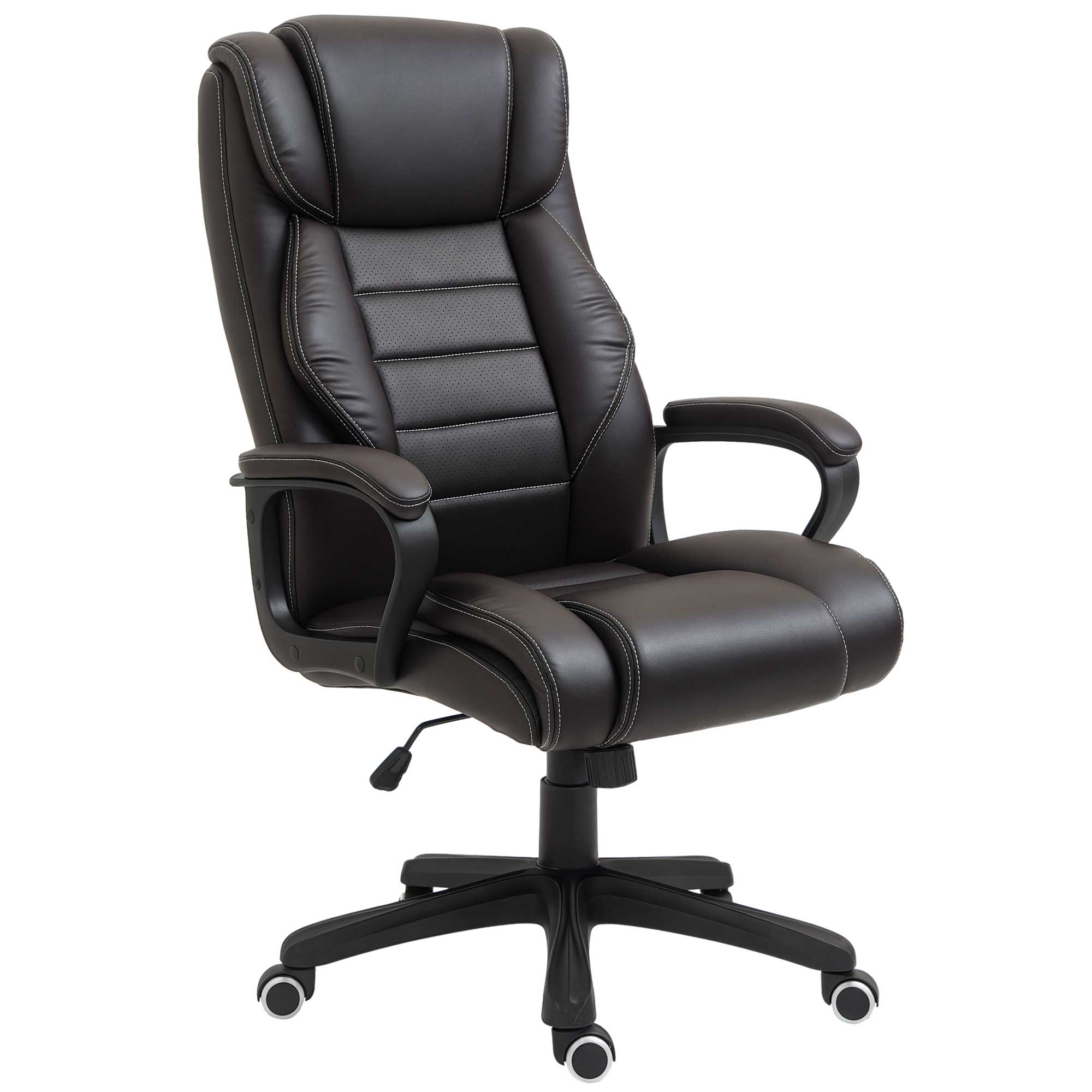 Bürostuhl mit Massagefunktion, höhenverstellbarer Chefsessel, ergonomischer Drehstuhl, 6 Vibrationspunkte, Braun