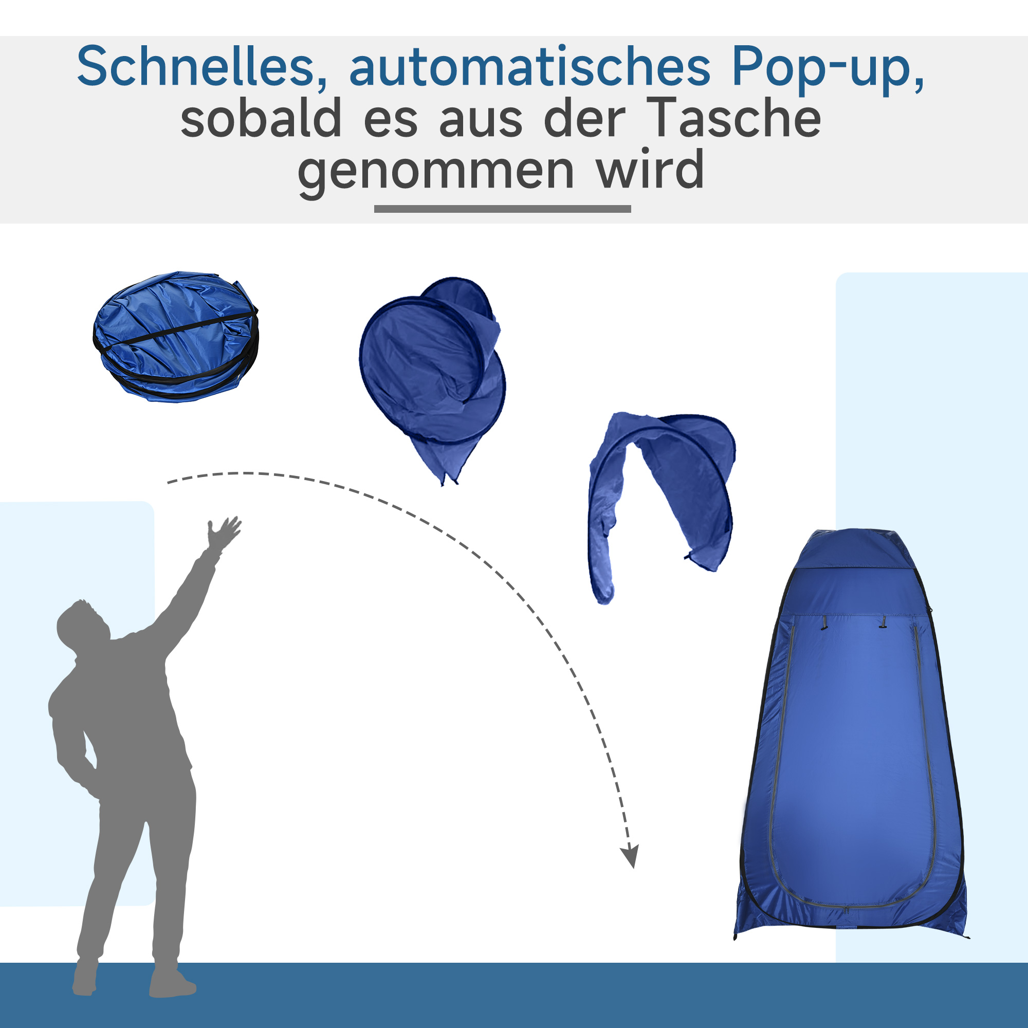 Pop-up toilettent, mobiele campingdouchetent, omkleedtent met binnenvak, douchecabine, kleedcabine, waterproof, polyester, donkerblauw, 120 x 120 x 190 cm