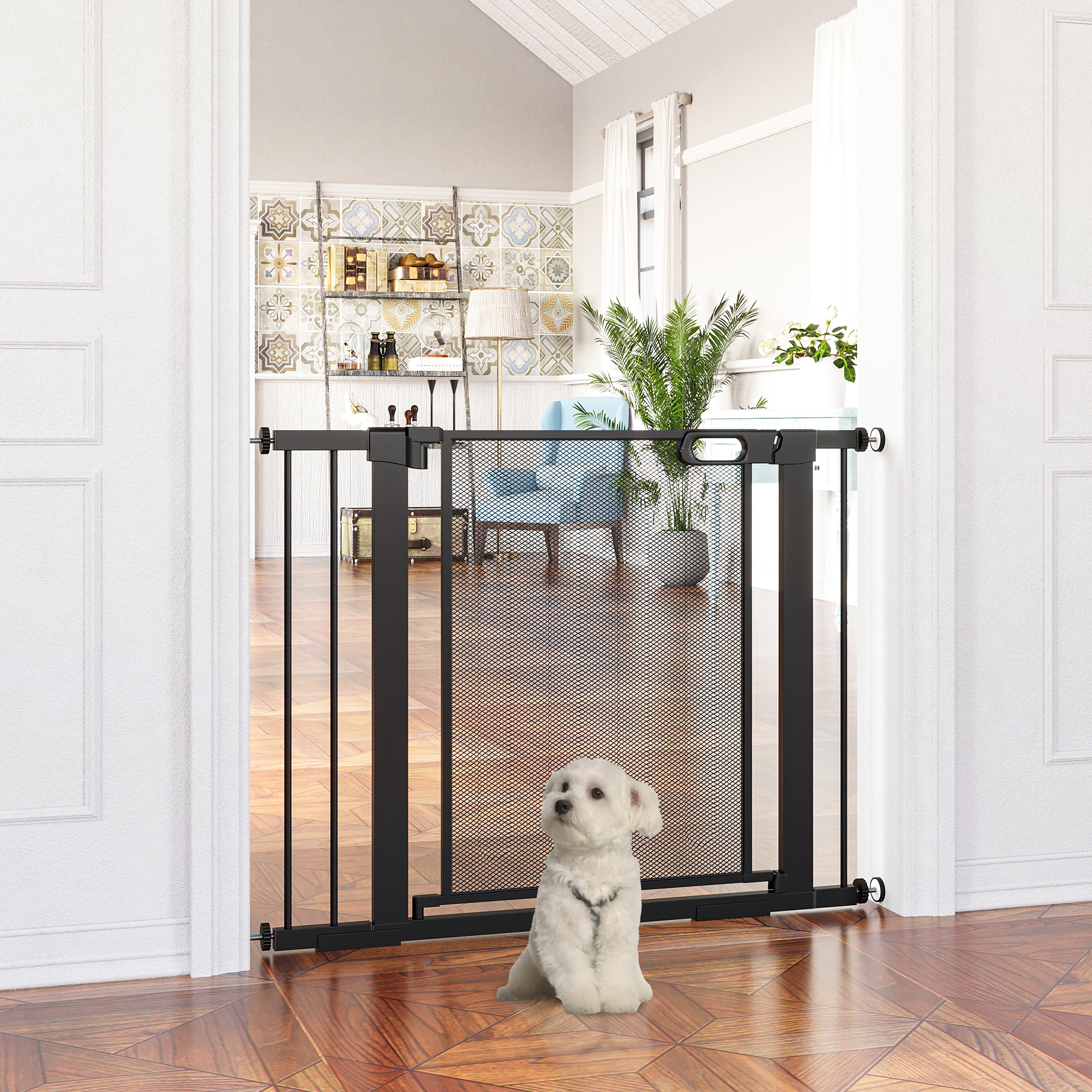 Treppenschutzgitter Haustiergitter Hundeschutzgitter, verstellbar von 75 cm - 103 cm, Schwarz