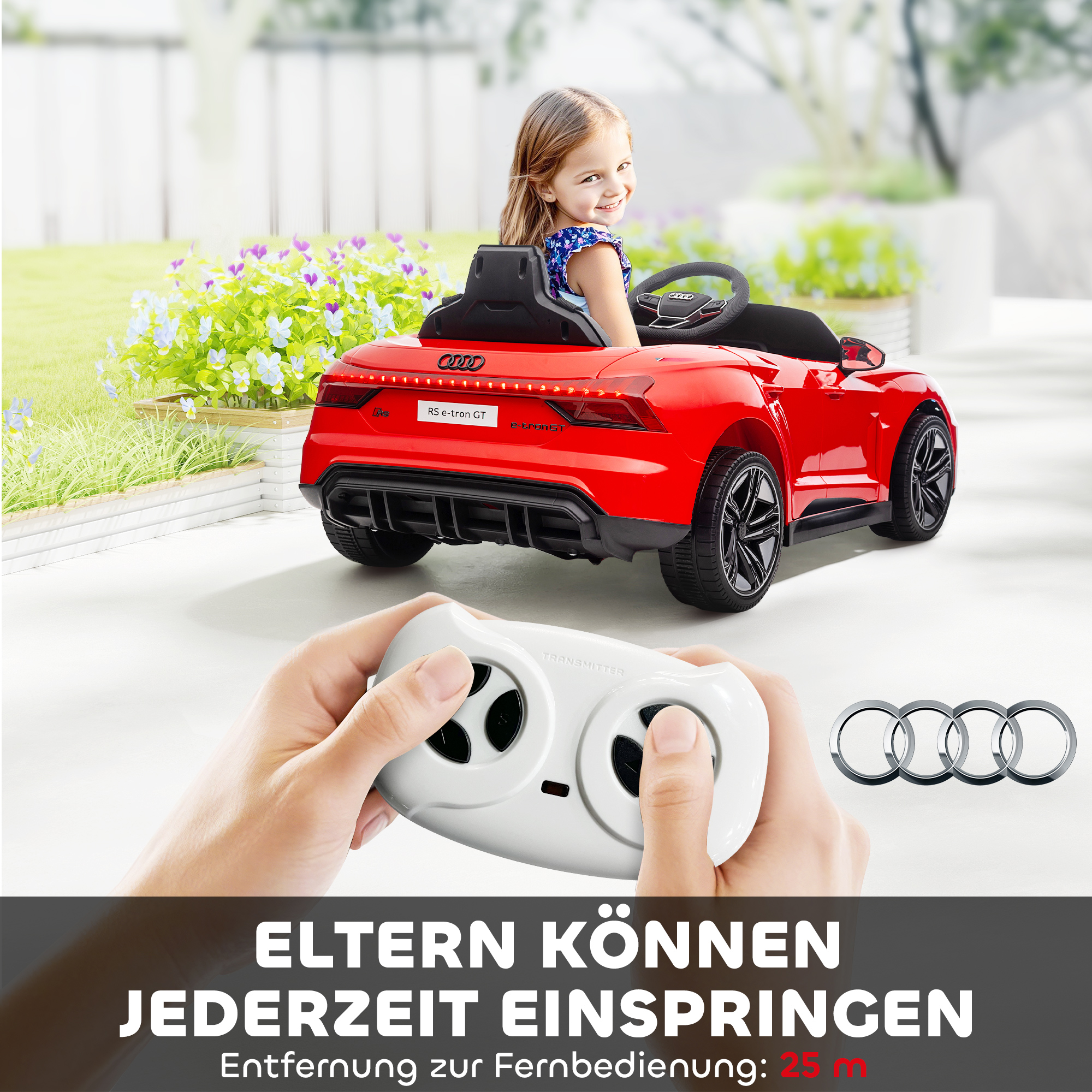 Kinderauto, Elektroauto, Audi-lizenziert, mit Sicherheitsgurt, Fernbedienung, Licht, rot+schwarz, 103 x 58 x 41cm