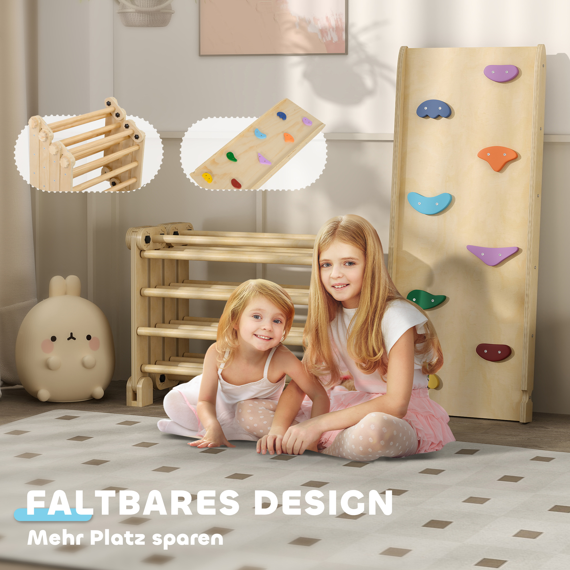 Klettergerüst 3-in-1, faltbar, Leiter & Rutsche/Kletterwand, Holz, für Kinder 1,5-4 Jahre