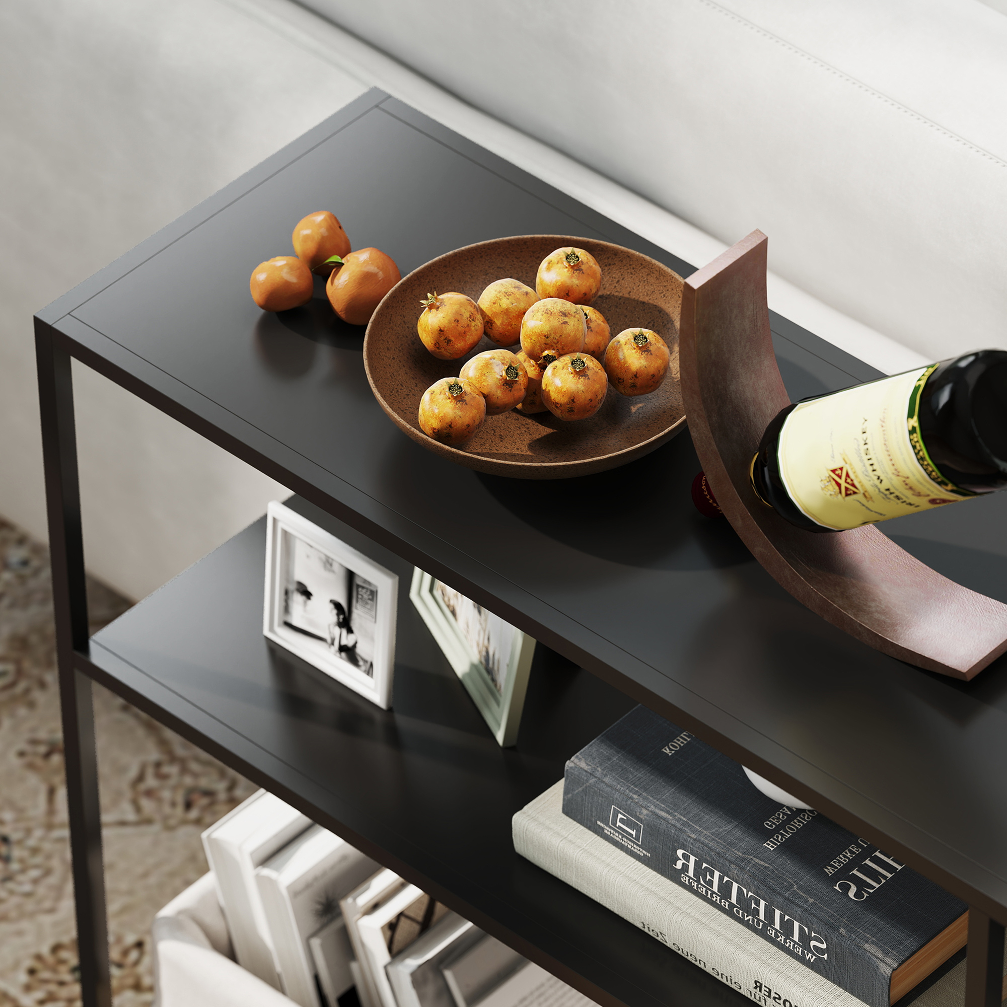 Konsolentisch, 4 Ebenen, Stahlrahmen, für Flur, Wohnzimmer, Schwarz