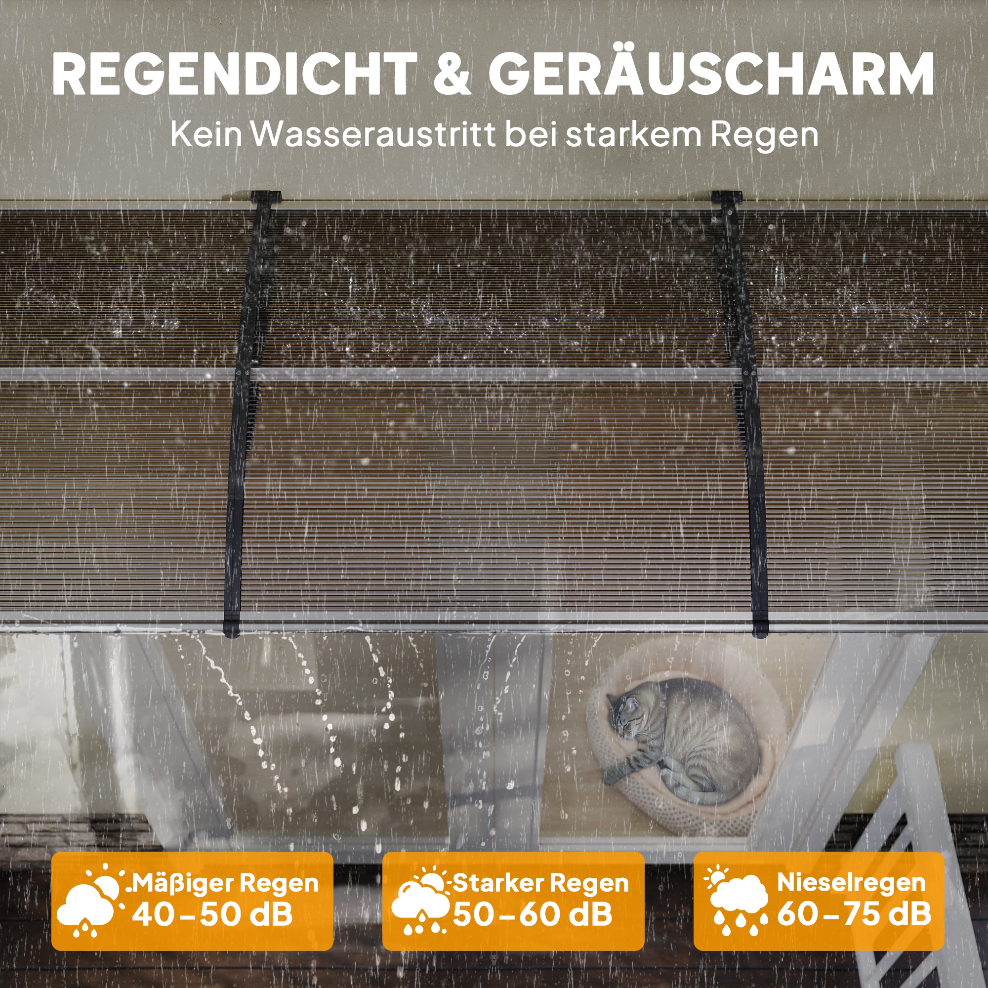 Vordach für Haustür/Fenster, wetterfest, Braun, Aluminium/Polycarbonat, 303x96x27cm, Schwarz