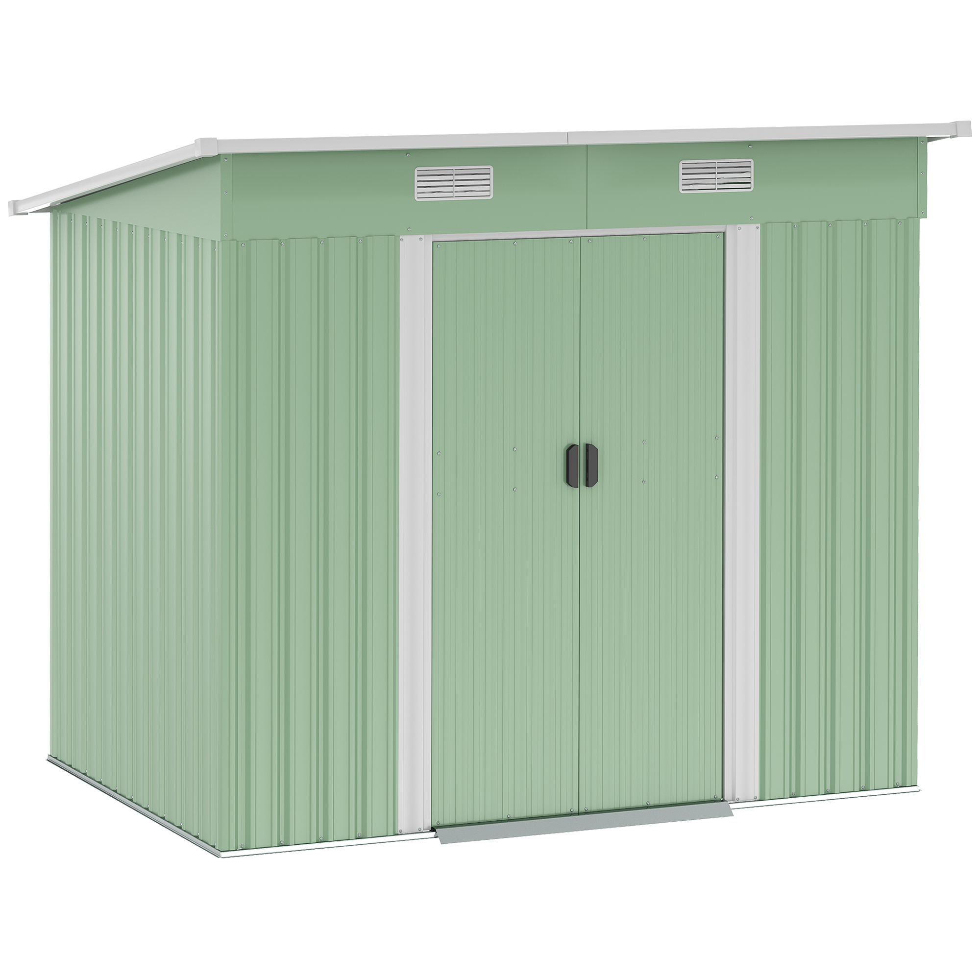 Gerätehaus Metall 2,3 m² 207 x 130 x 182 cm Geräteschuppen mit Pultdach Fenster Bodenrahmen Grün