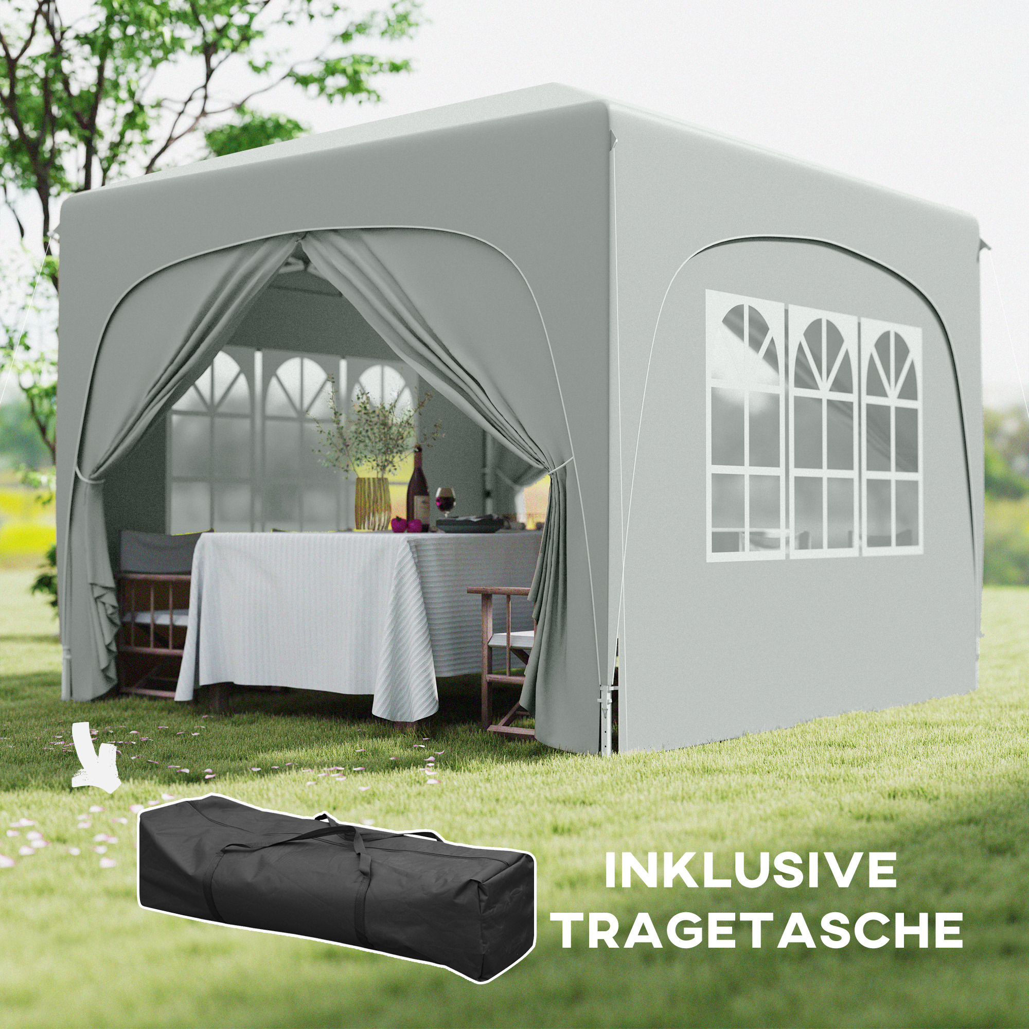 3 x 3 m Pavillon, Pop-up Gartenzelt mit Seitenwänden und Tragetasche, UPF50+, höhenverstellbar, Sand
