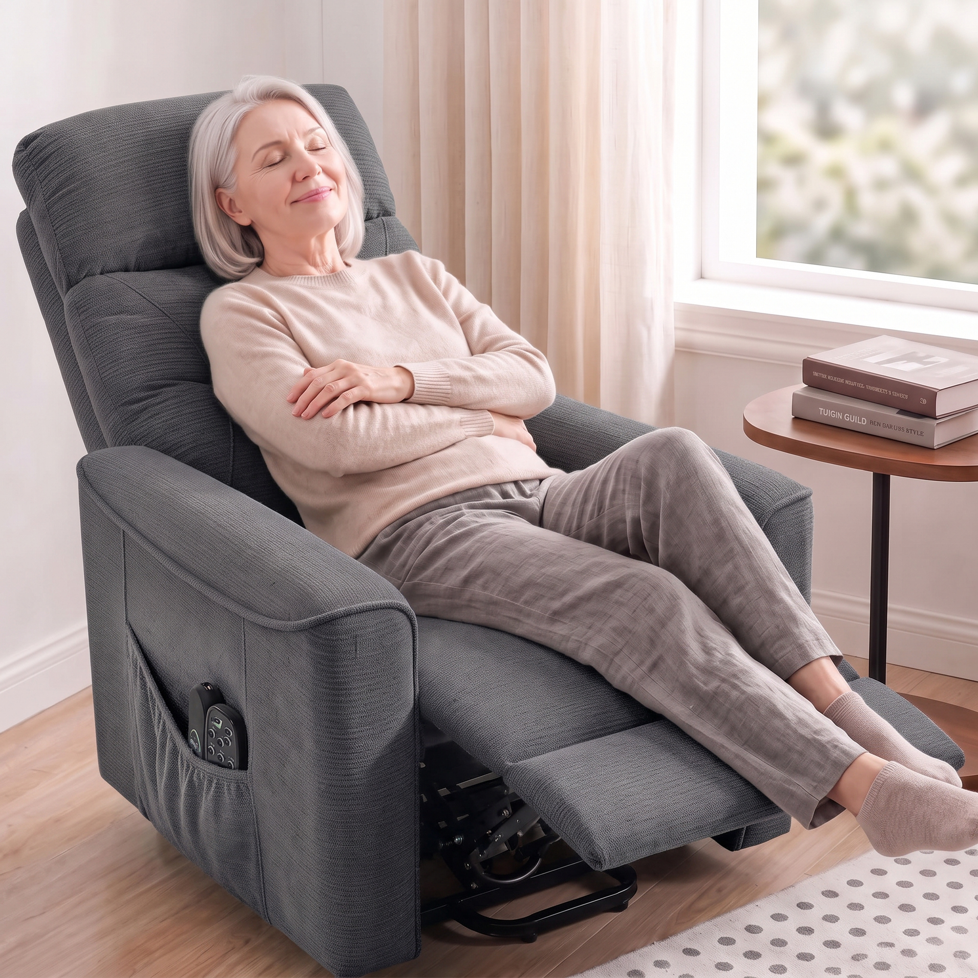 Relaxsessel mit elektrischer Aufstehhilfe, Massage & Wärme, Chenille-Sessel mit Federkern, Dunkelgrau