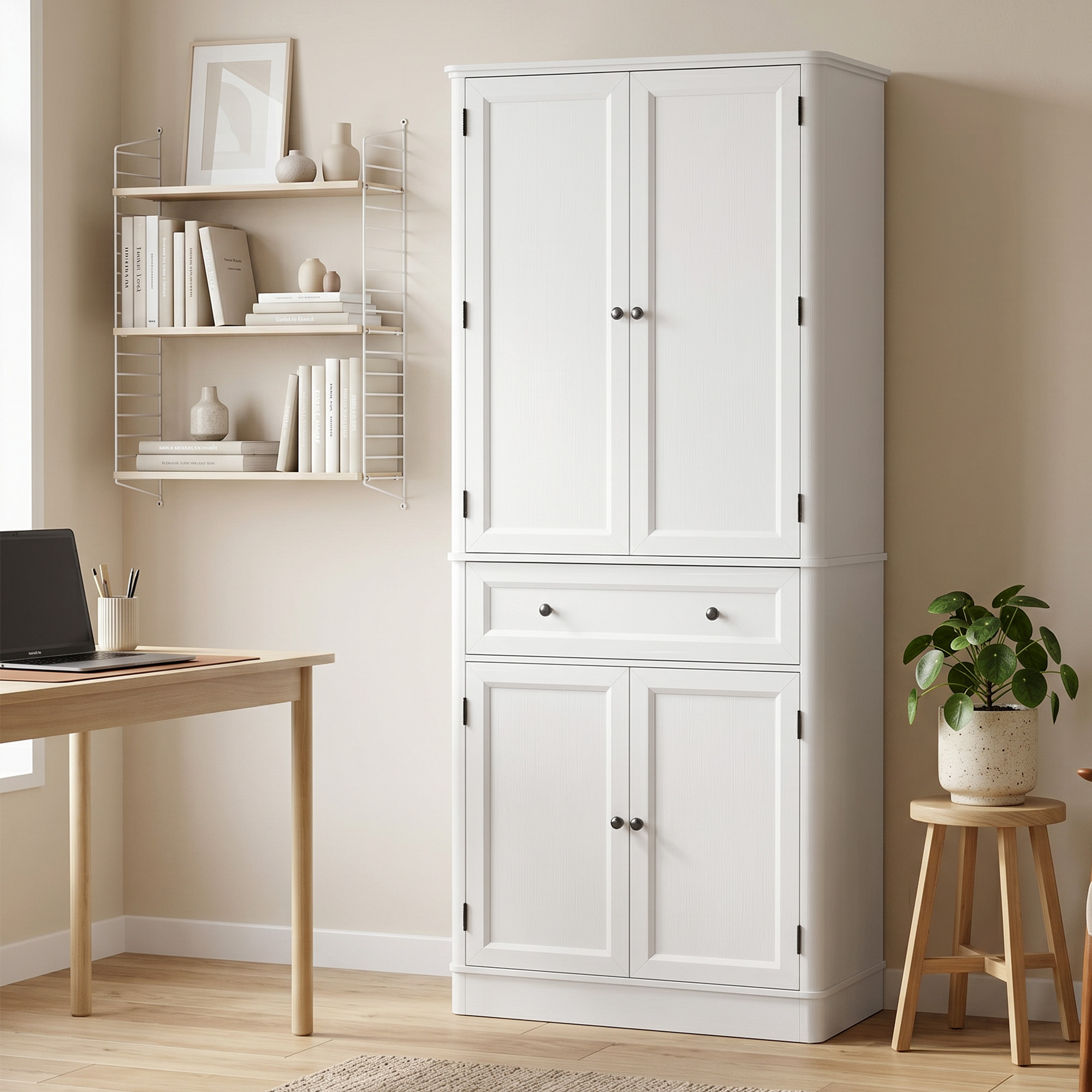 Küchenschrank mit 4 Türen, Schublade und verstellbaren Einlegeböden für Küche, 80 x 39,5 x 186,4 cm Weiß