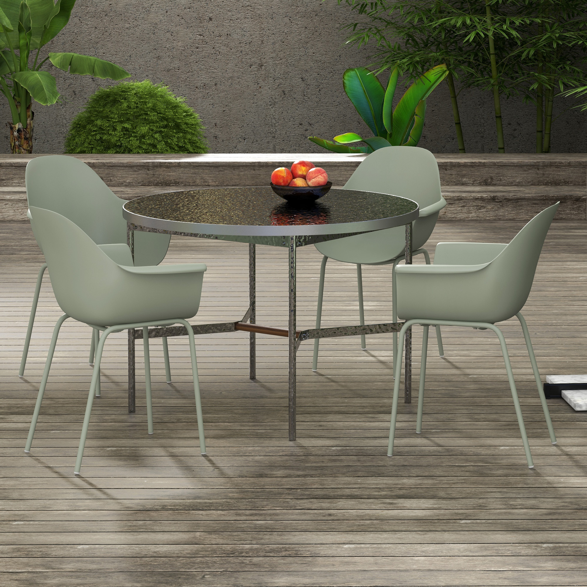 Gartenstuhl 4er-Set, mit Rückenlehne/Armlehnen, wetterfest, bis 120 kg, Kunststoff/Metall, Grün