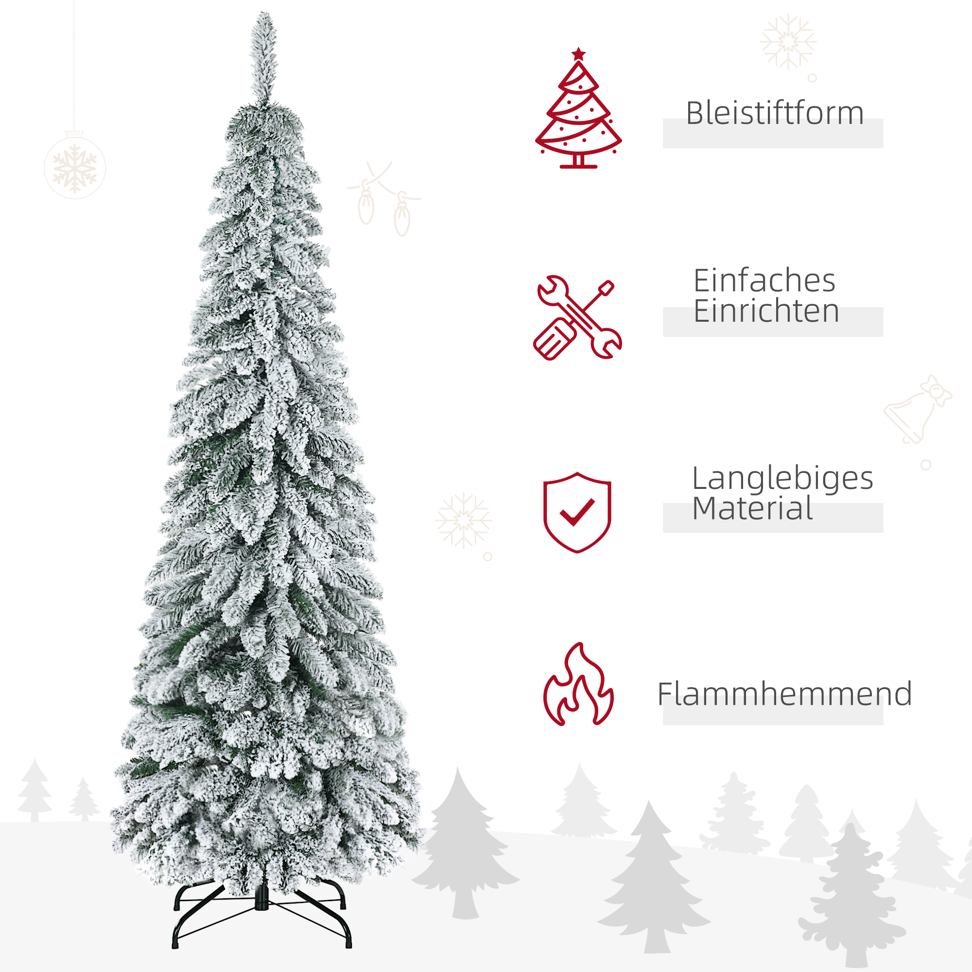 Künstlicher Weihnachtsbaum, 1,80 m, mit 523 Zweigen, Kunstschnee, lebensechtes Aussehen, schlanke Form