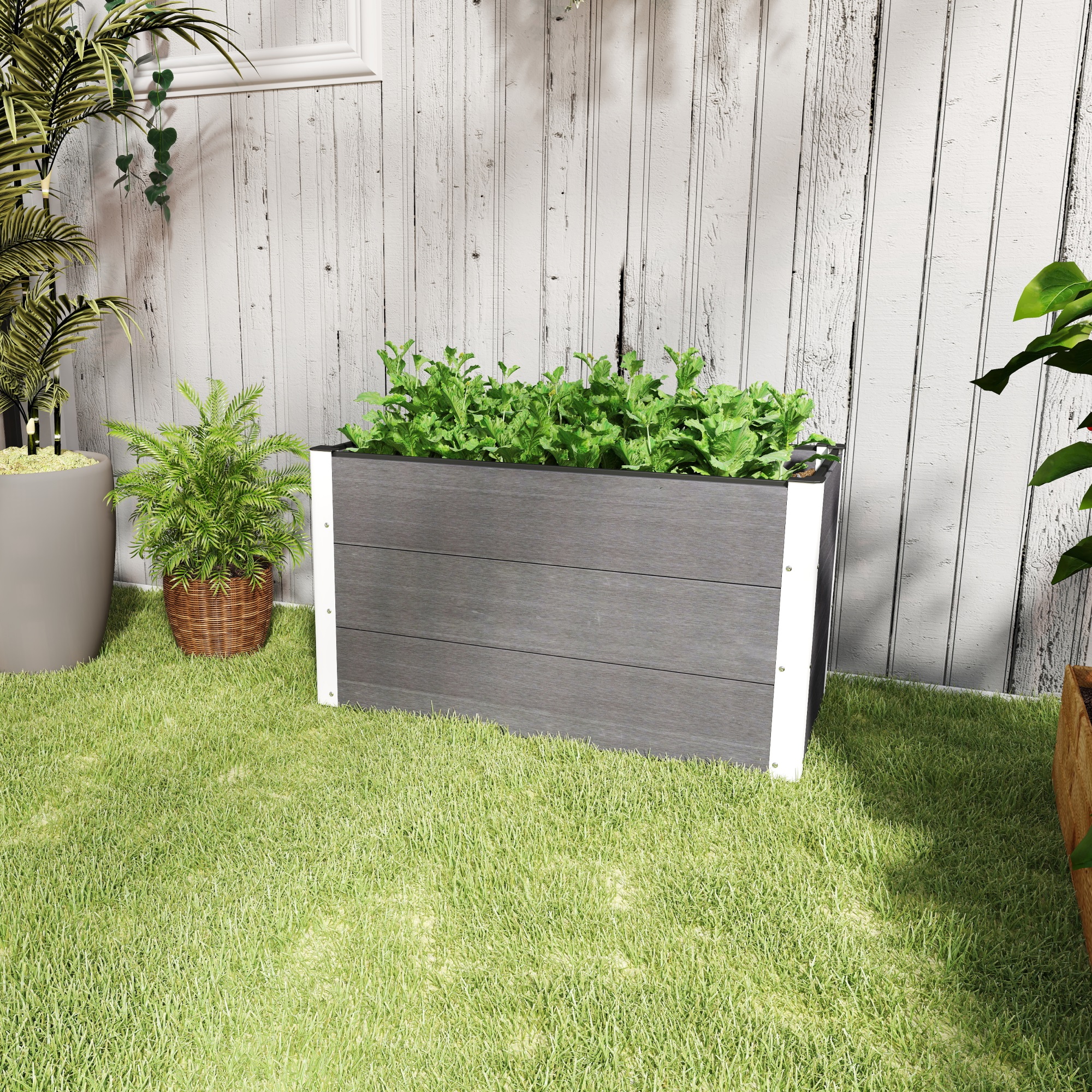 Hochbeet Aluminium, Pflanzbeet Frühbeet Gartenbeet Blumenkasten wetterfest, ohne Boden, Pflanzkasten 100x50x55,5cm für Terrasse, Balkon, Blumenkasten für Blumen, Pflanzen, Grau