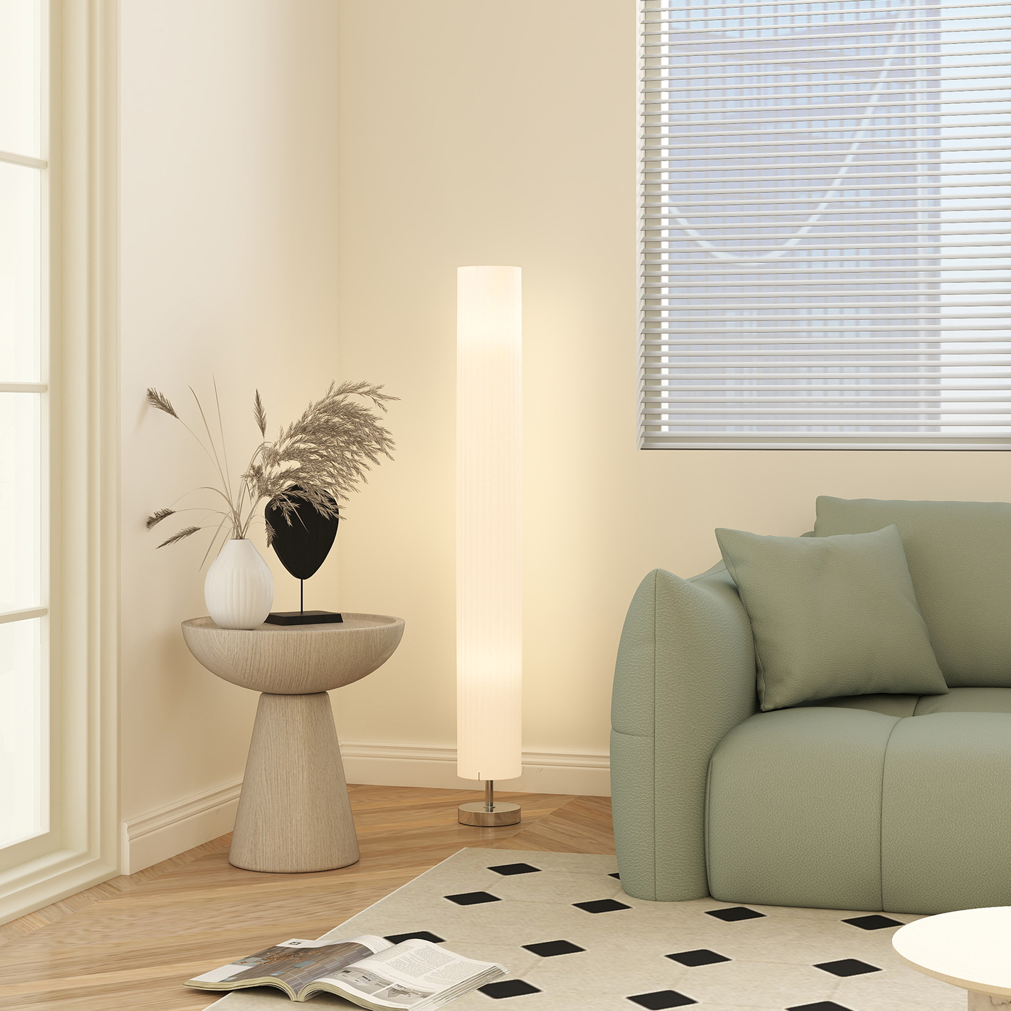 Stehlampe Wohnzimmer mit Schirm aus Polyester, 2 x E27 Fassung für Schlafzimmer 14 x 14 x 120 cm
