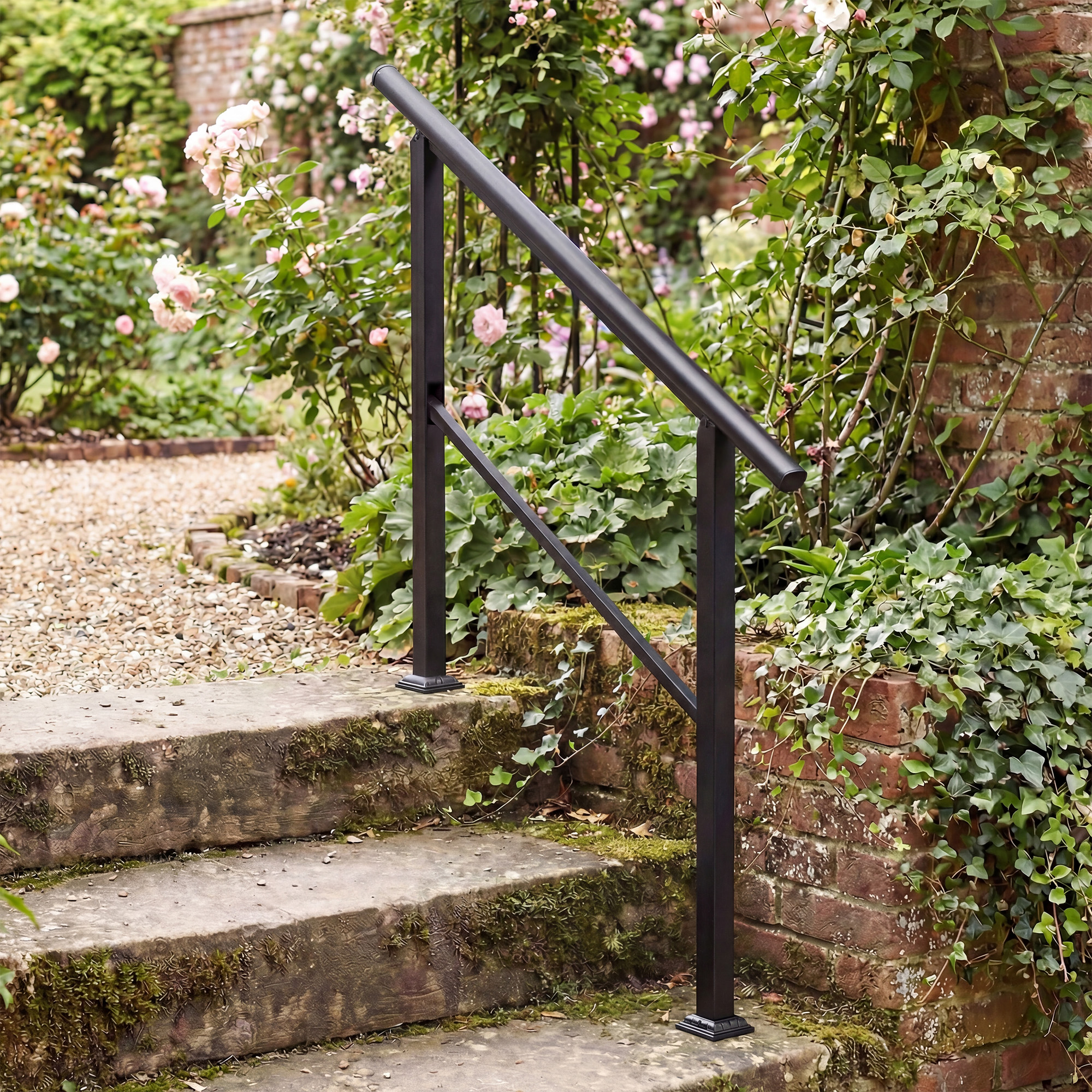 Treppengeländer für 2-3 Stufen, 94cm, Winkelverstellbar Handlauf Außen und Innen Metall Schwarz