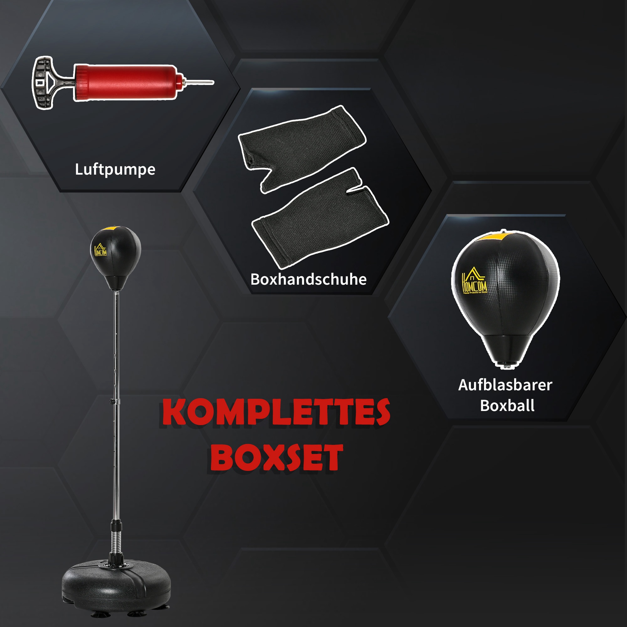 Punchingball Set Standbox Fitness Boxsack Training Set 133-151 cm höhenverstellbar mit 1 paar Handschuhe geeignet für Profis und Anfänger Schwarz