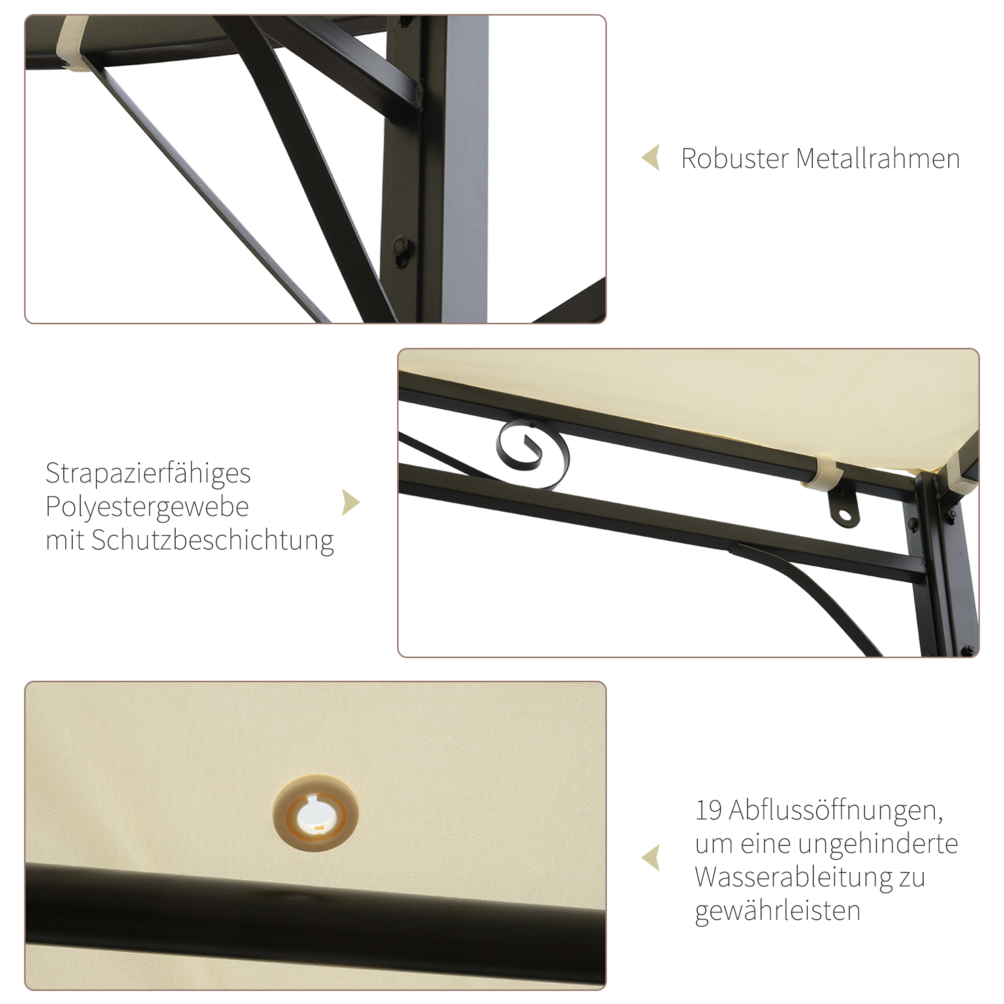 Pavillon mit klappbarer Dacherweiterung wetterfest 3 x 2,5 m Cremeweiß