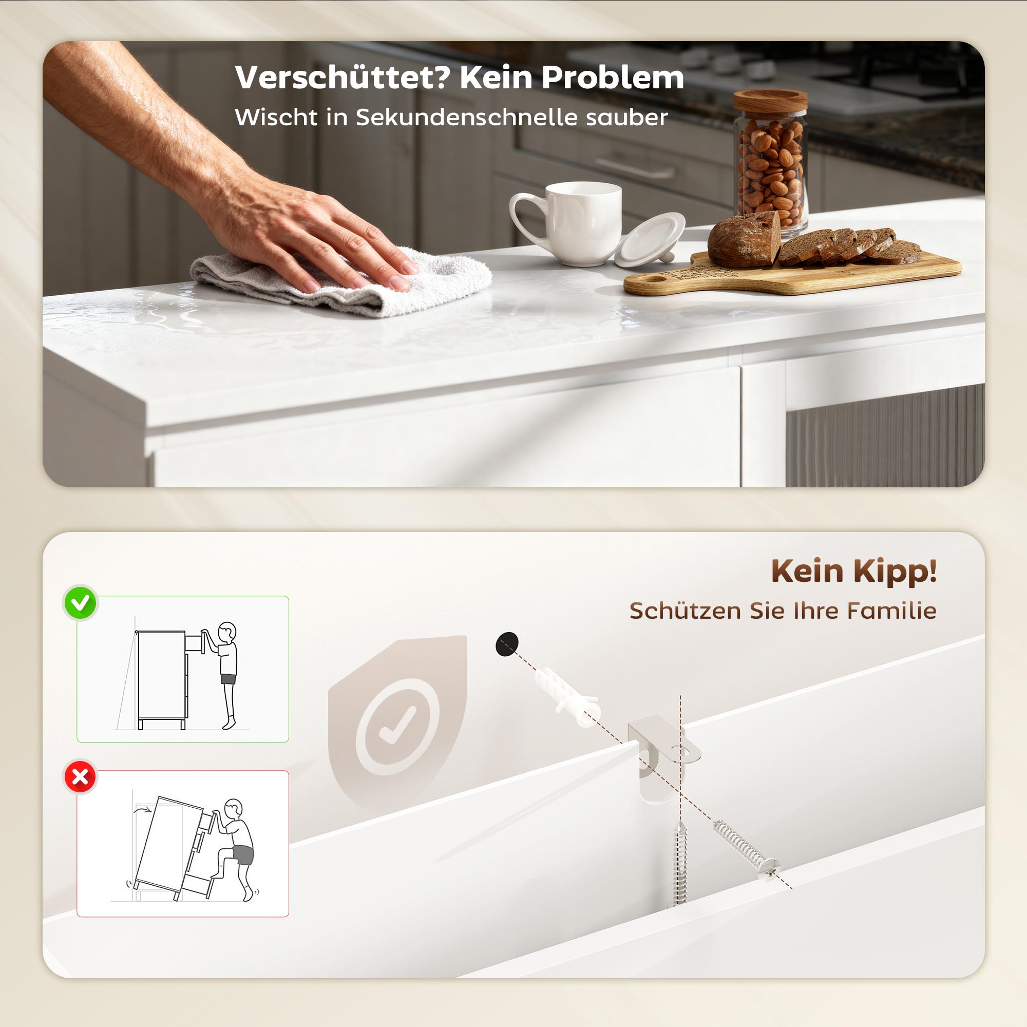 Buffetschrank, Sideboard mit 4 Schubladen, 2 Glastüren, modernes Design, MDF, Weiß