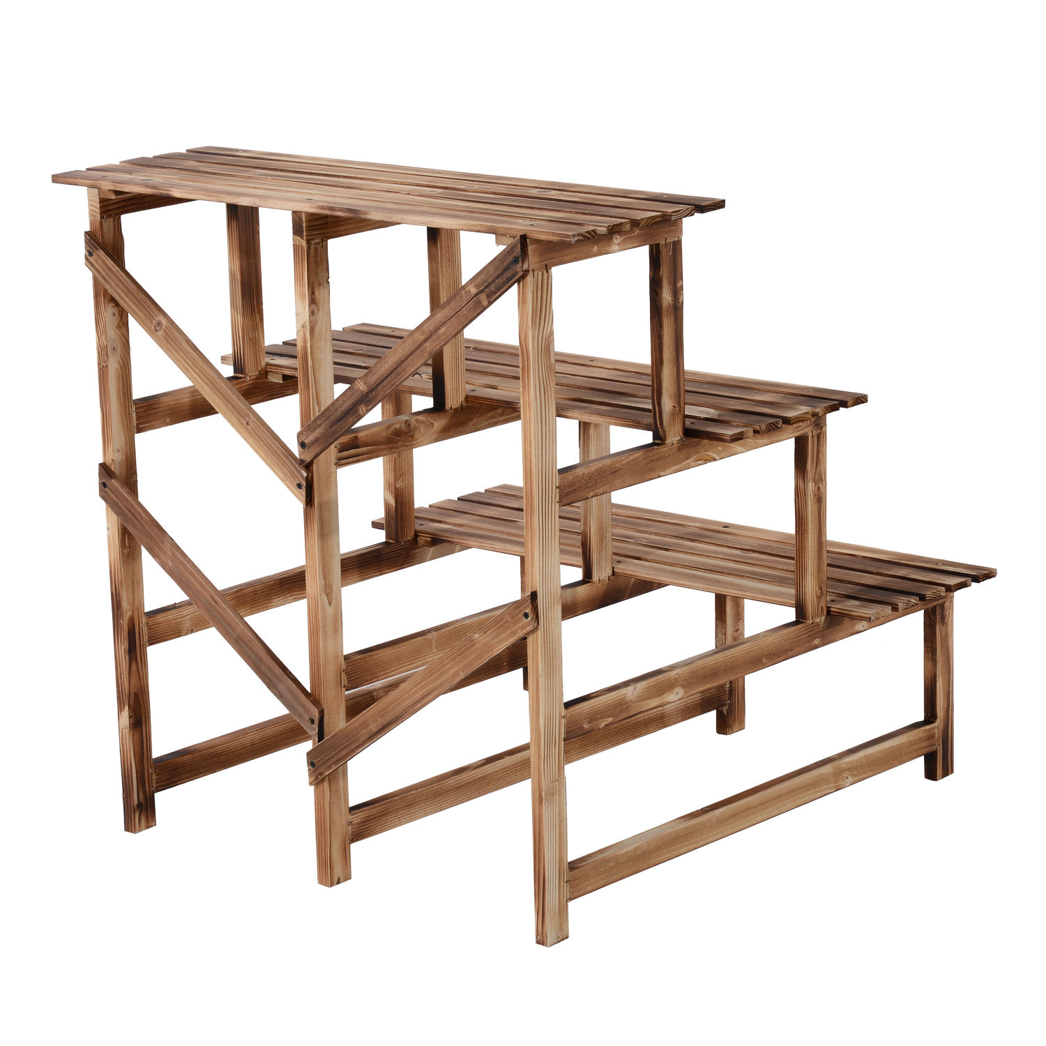 Pflanzentreppe, Blumentreppe, Blumenregal, Pflanzregal, Blumenständer, 3 Stufen, Tannenholz, 80 x 80 x 78cm