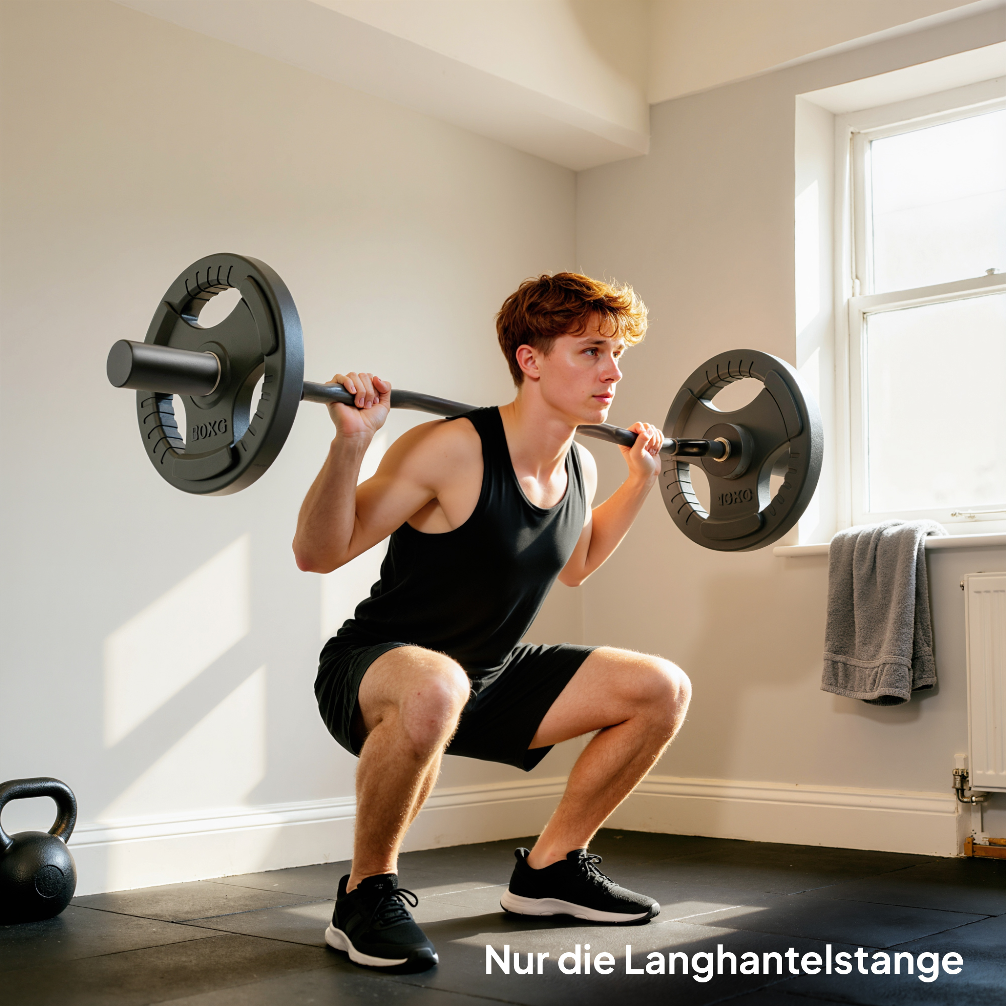 Olympiastange, Gewichthebe-Stange, 5 cm Hülsen, Stahl, 100 kg Tragkraft, Schwarz