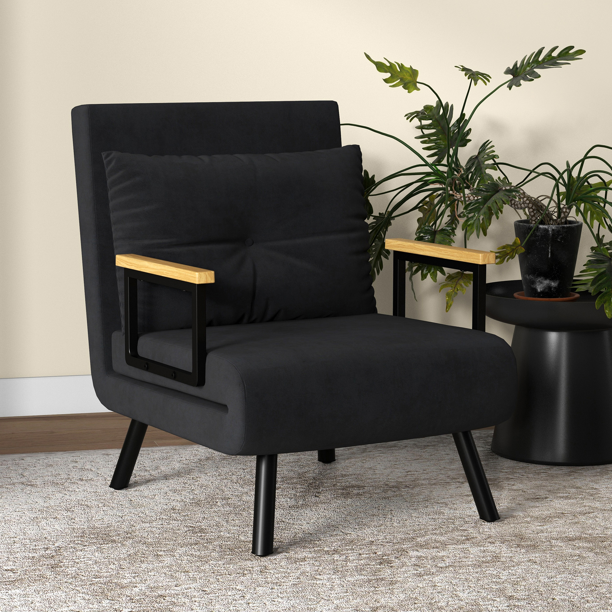 Relaxsessel im Skandidesign, Liegesessel, Lesesessel. ink. Kissen mit Knopfhefung, Schwarz