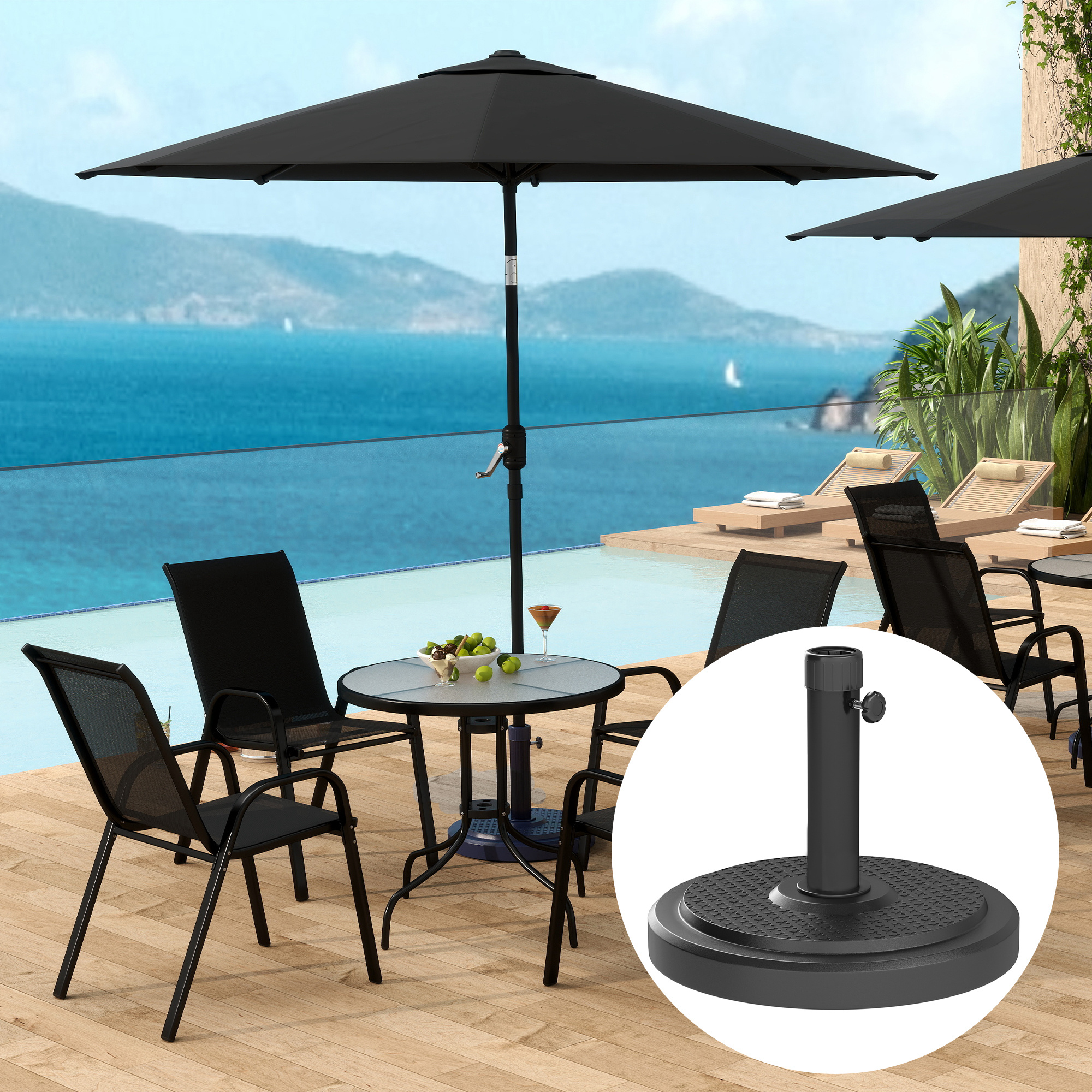 Sonnenschirmständer aus Zement 22kg Rund Schirmständer mit Feststellknopf, für Sonnenschirm 38mm/48mm
