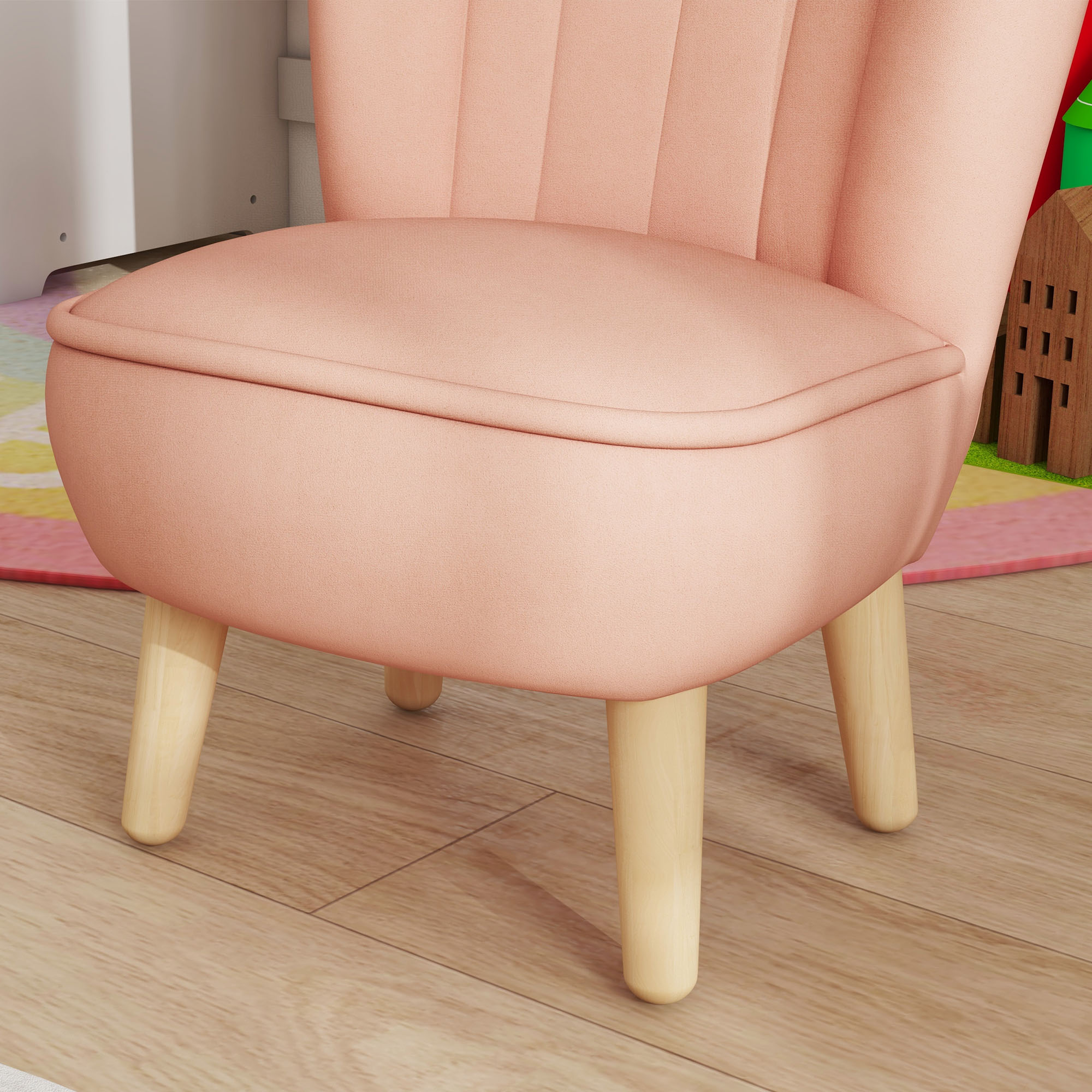 Kindersessel, Samtoptik, für 3-7 Jahre, bis 45 kg, Holzgestell, 44x45x56,5cm, Pink