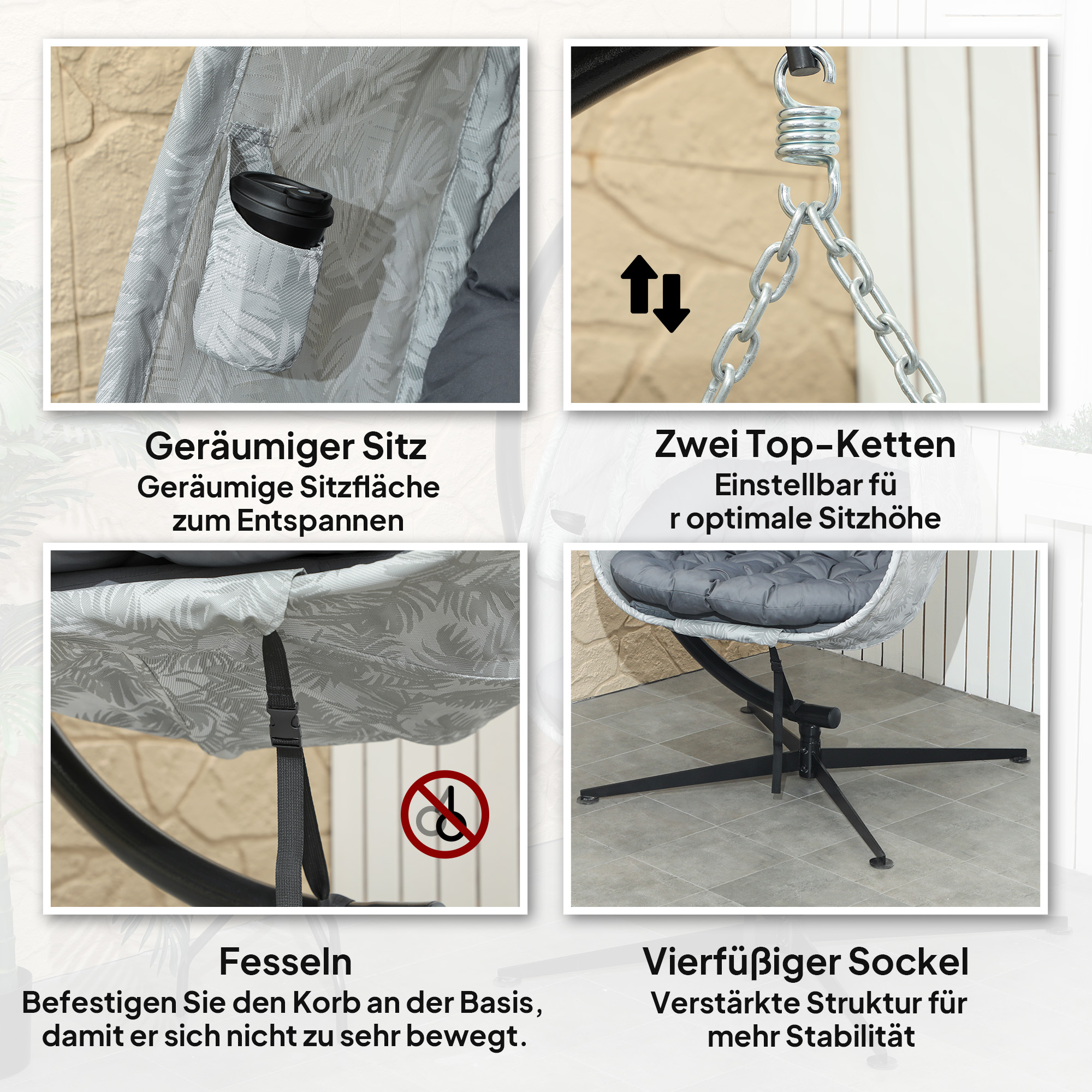 Eiförmiger Hängesessel für den Außenbereich, Hängeschaukel mit Gestell, Sitzpolstern Indoor Outdoor