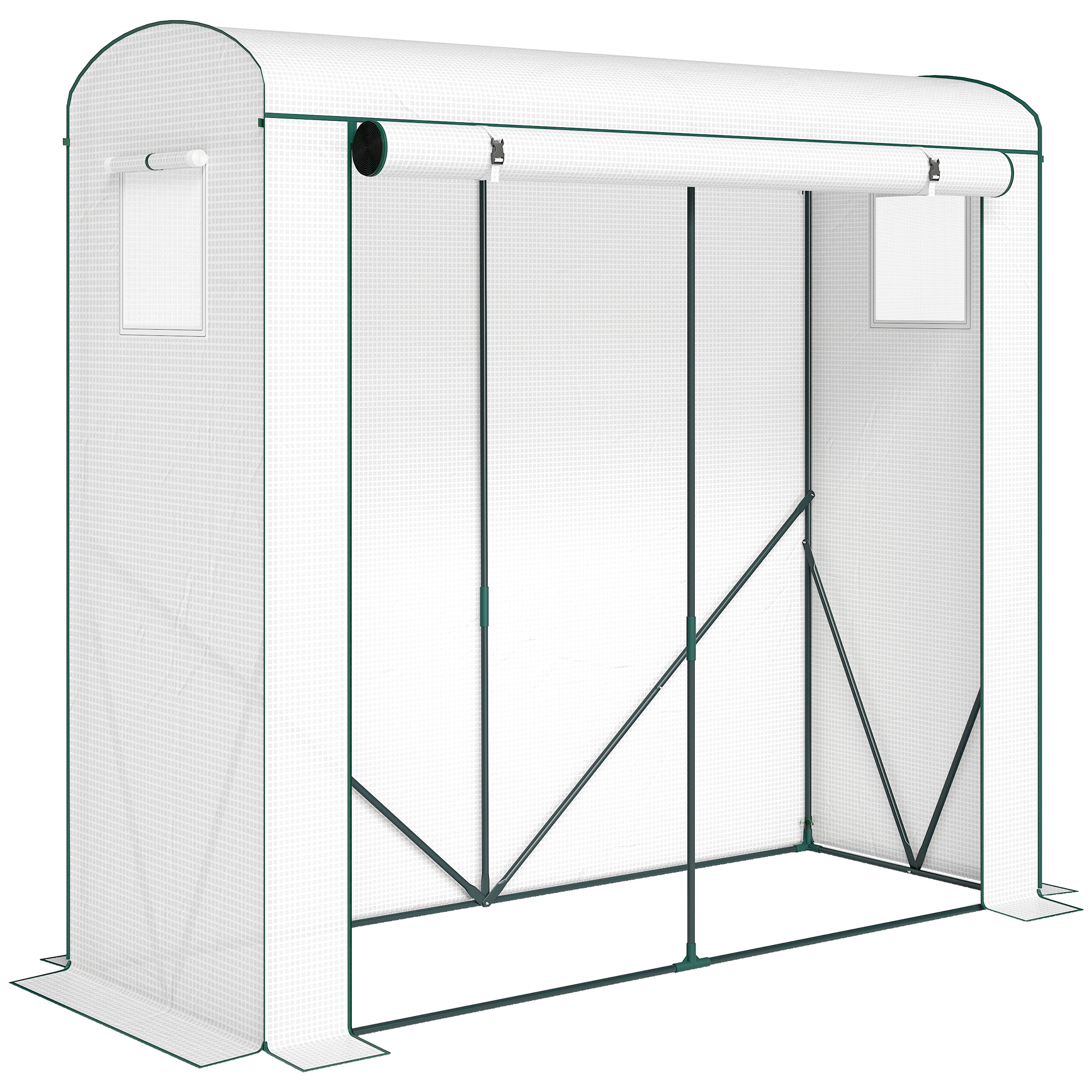 Gewächshaus mit Netzfenstern aufrollbarer Tür, Foliengewächshaus aus Stahl 200 x 75 x 188 cm Weiß