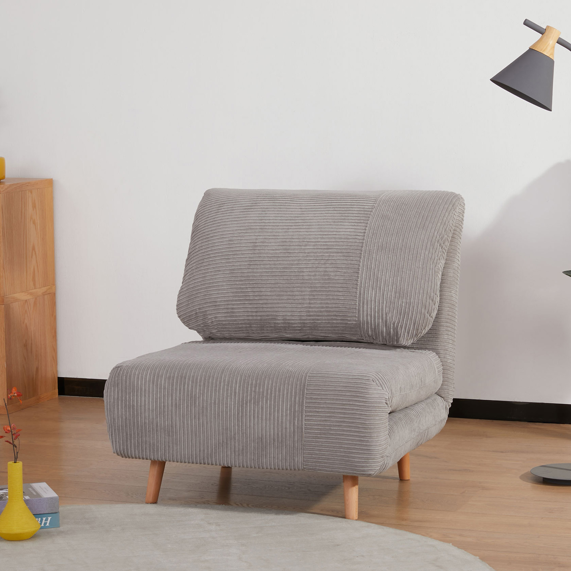 2-in-1 Schlafsessel Gästebett, bis 200 kg, verstellbare Kopfstütze Cord-Optik 82 cm x 8 cm x 83 cm Grau