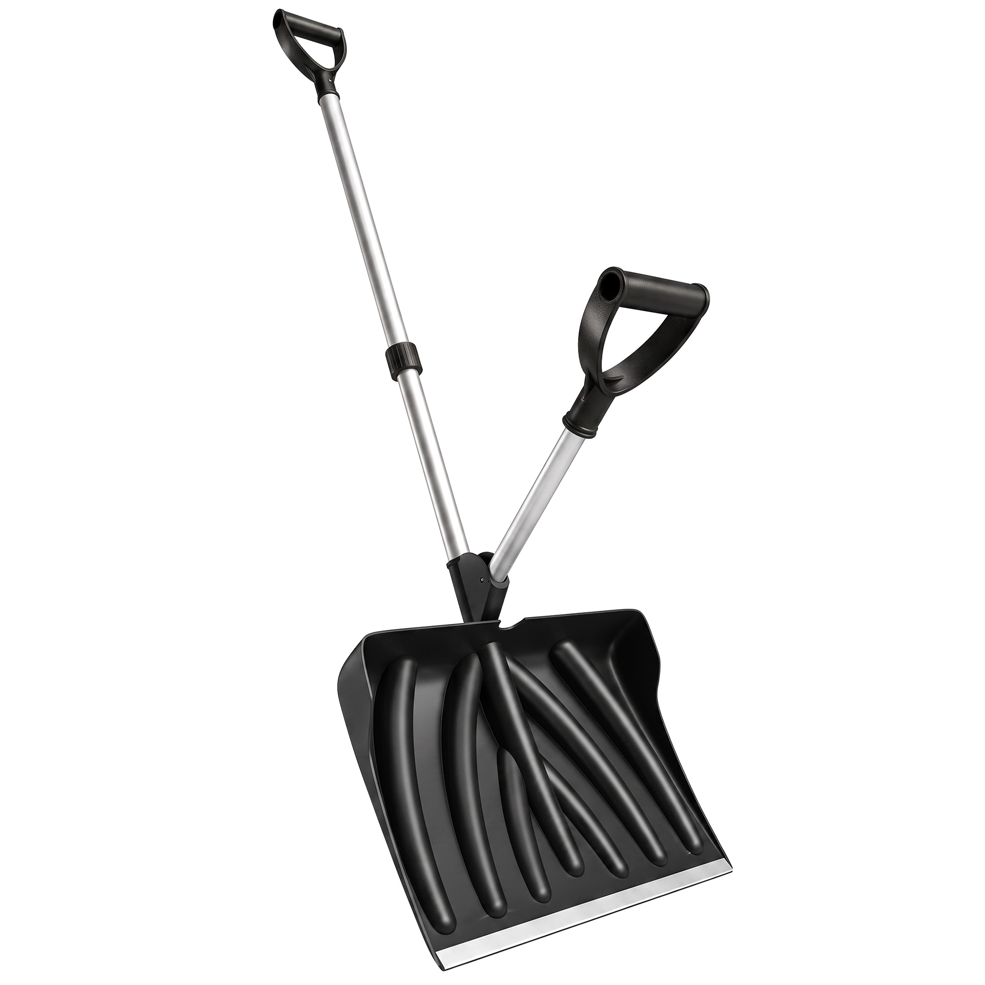 Schneeschieber 45 cm breit Kusnstoff Schneeschaufel mit Ergonomischer Zusatzgriff, Schneeräumer mit Alustiel Metallkante