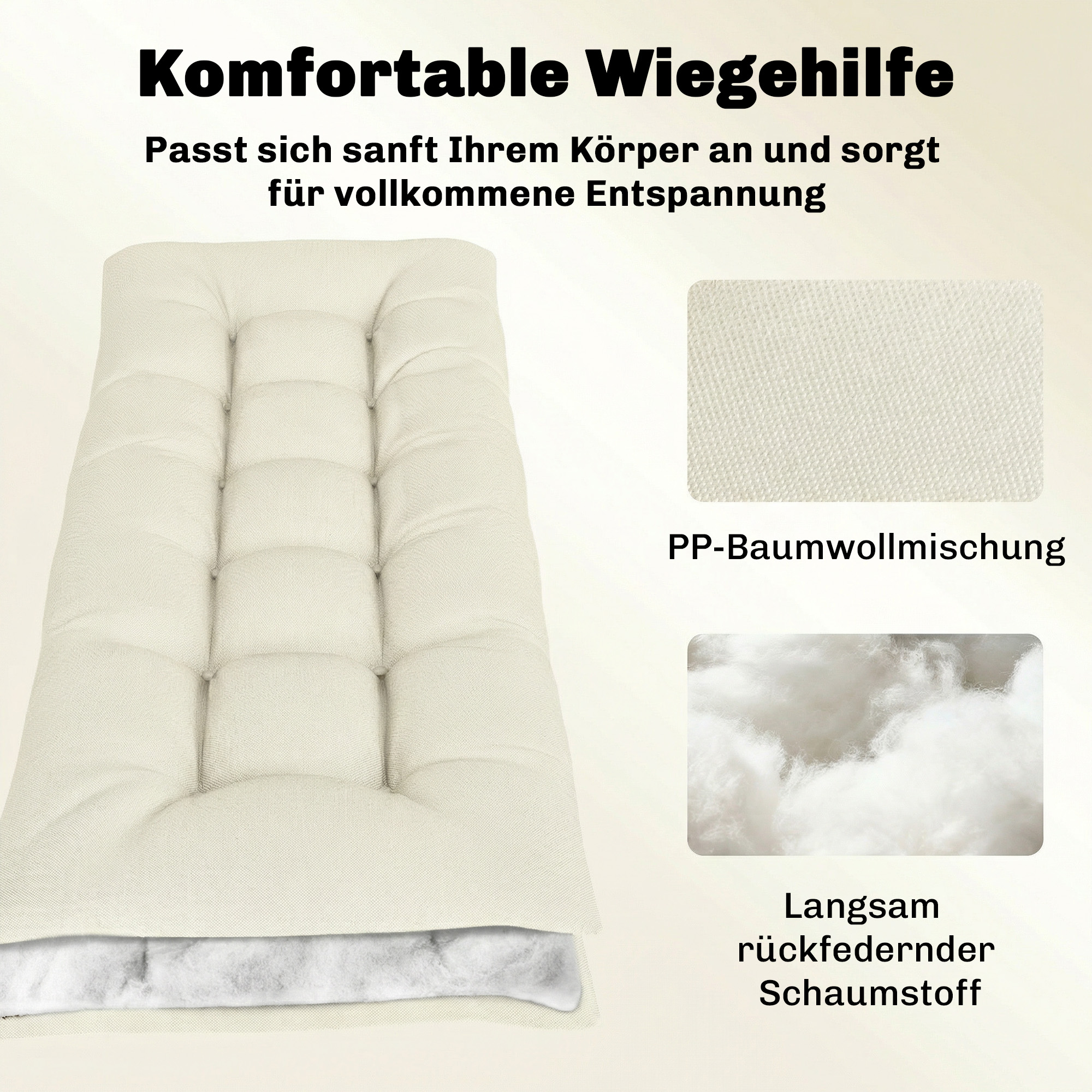 Palettenkissen Abnehmbar Sitzkissen mit Befestigungsbändern Palettenpolster für die meisten Liegen 198x65x13cm Beige