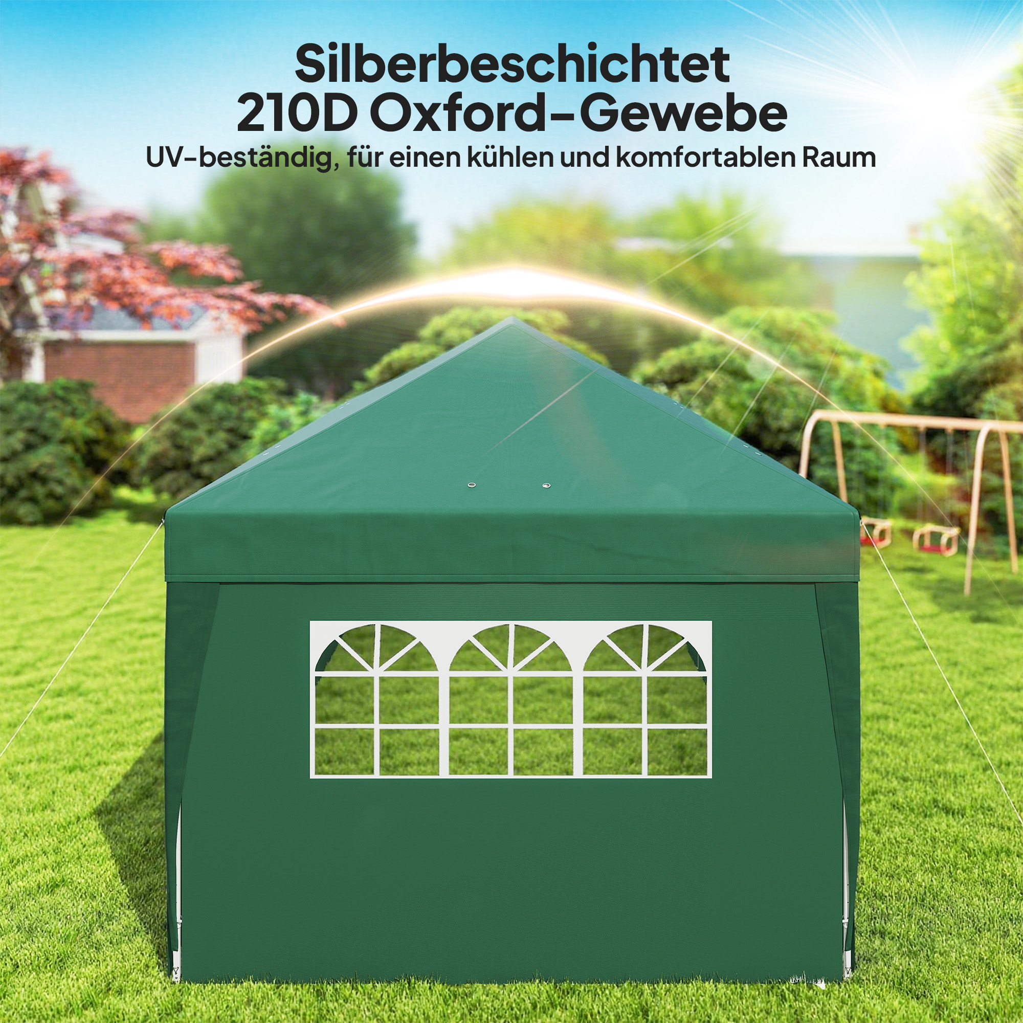 Pavillon ca. 6x3m Stabil Winterfest Pop-up Faltpavillon mit Fenster Reißverschlusstür Seitenteilen UV Schutz